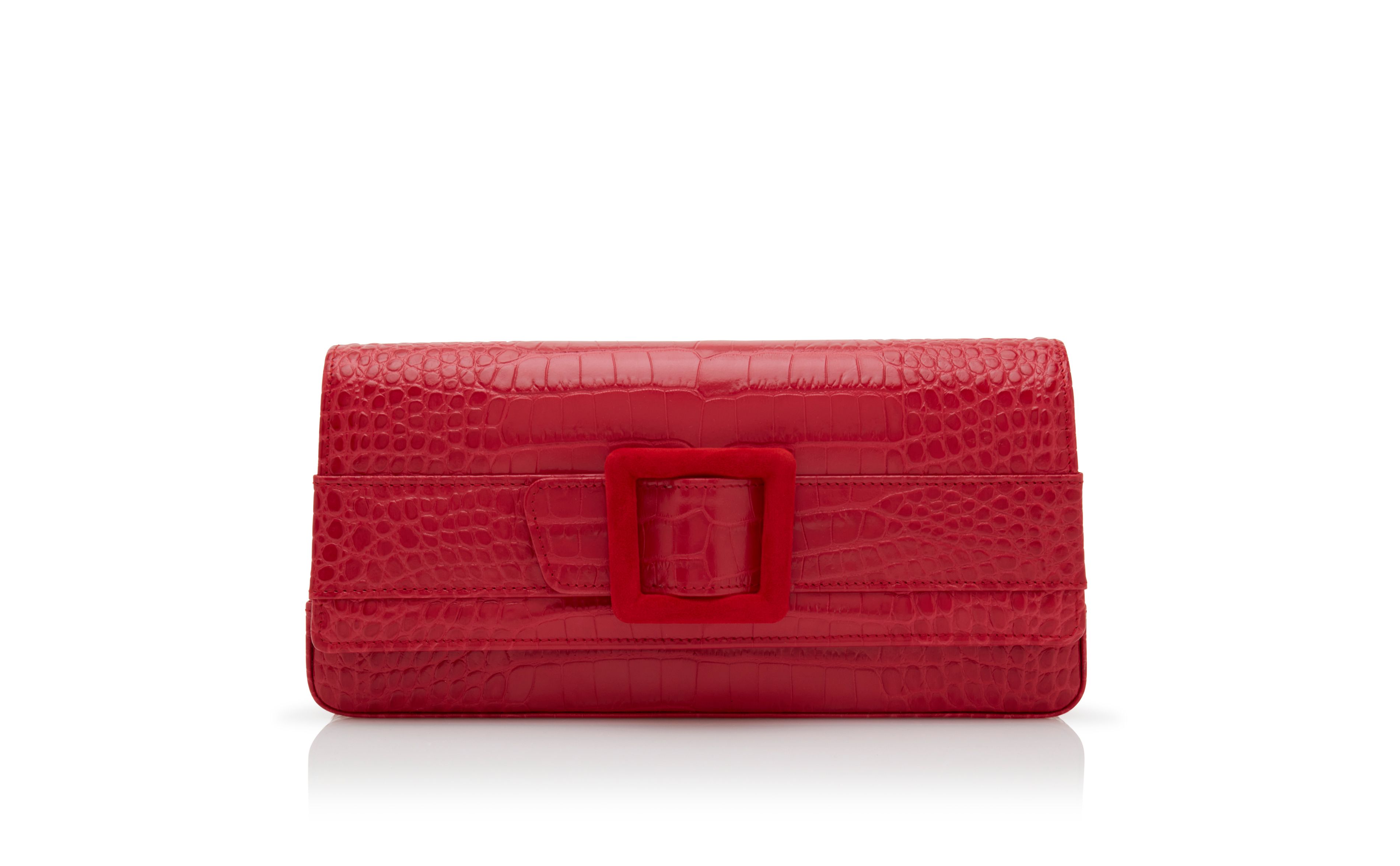 Designer Red Calf Leather Buckle Clutch - Image Side View