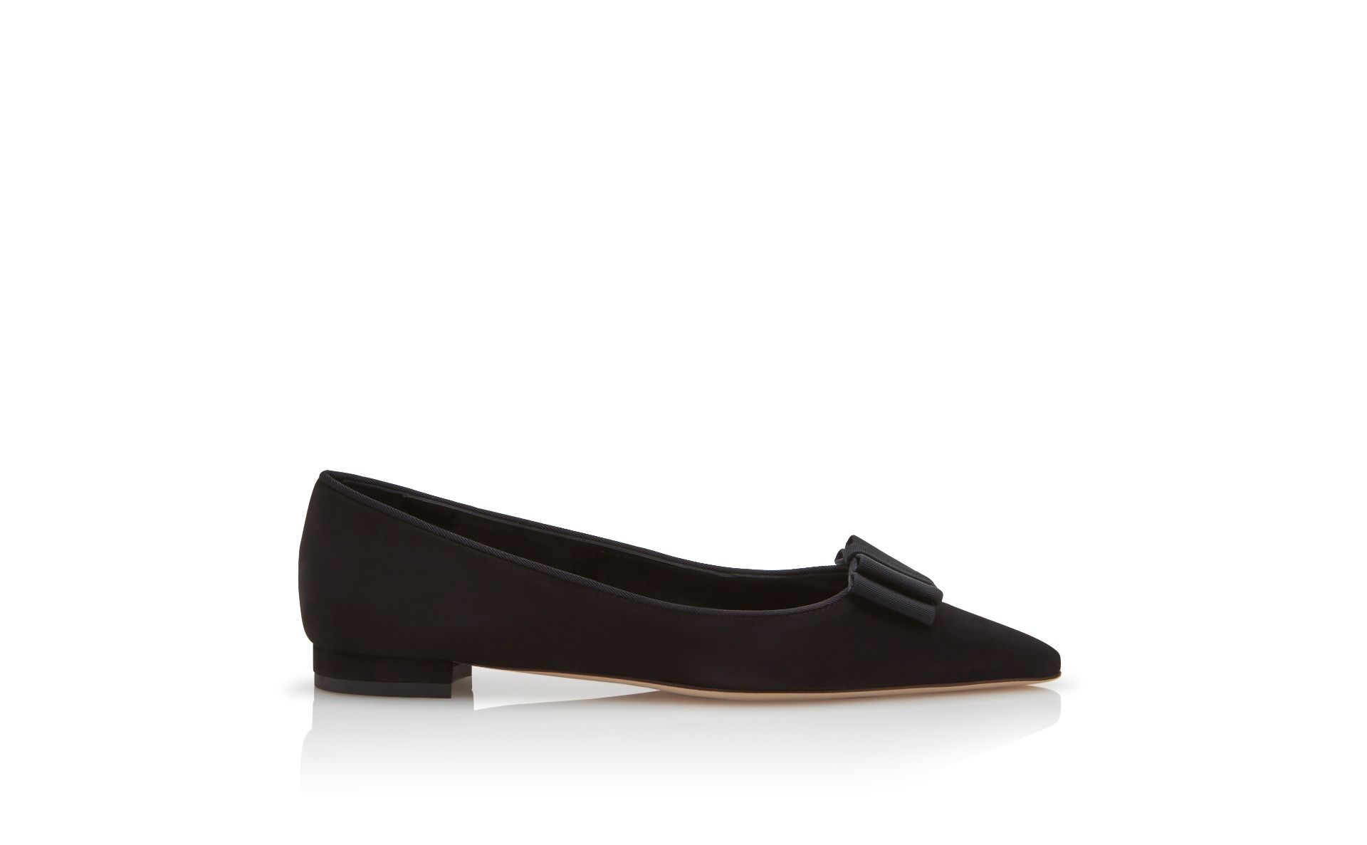 Designer Black Suede Bow Detail Ballerina Flats  - Image Side View