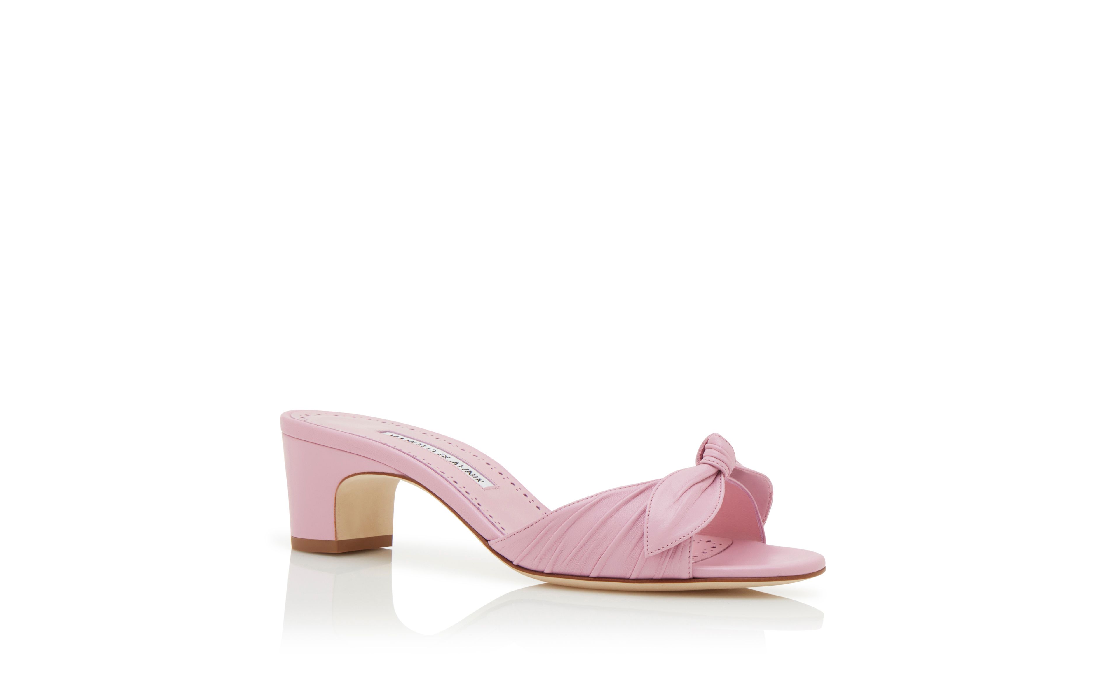 Designer Light Purple Nappa Leather Bow Detail Mules - Image Upsell