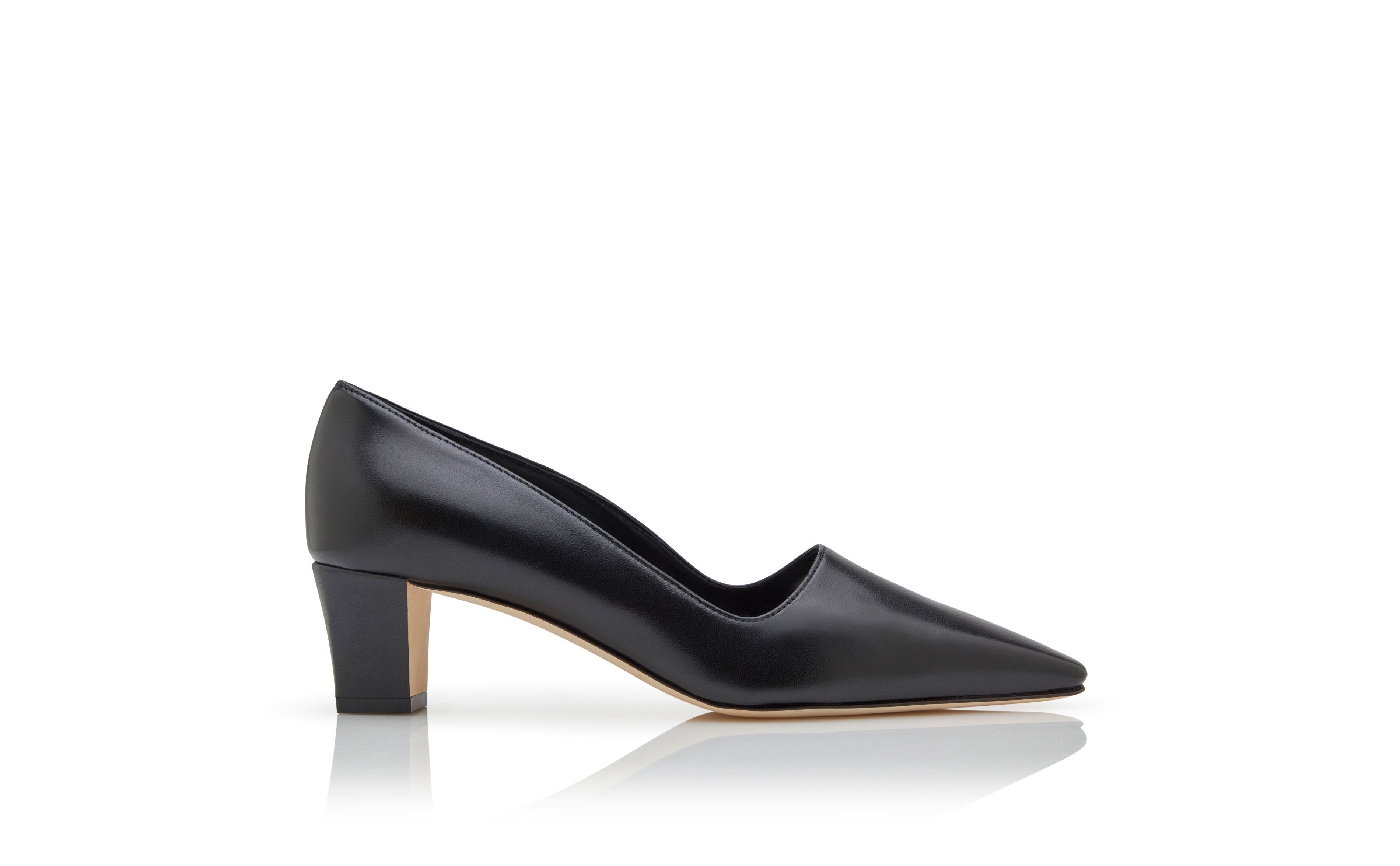 Designer Black Nappa Leather Pointed Toe Pumps - Image Side View