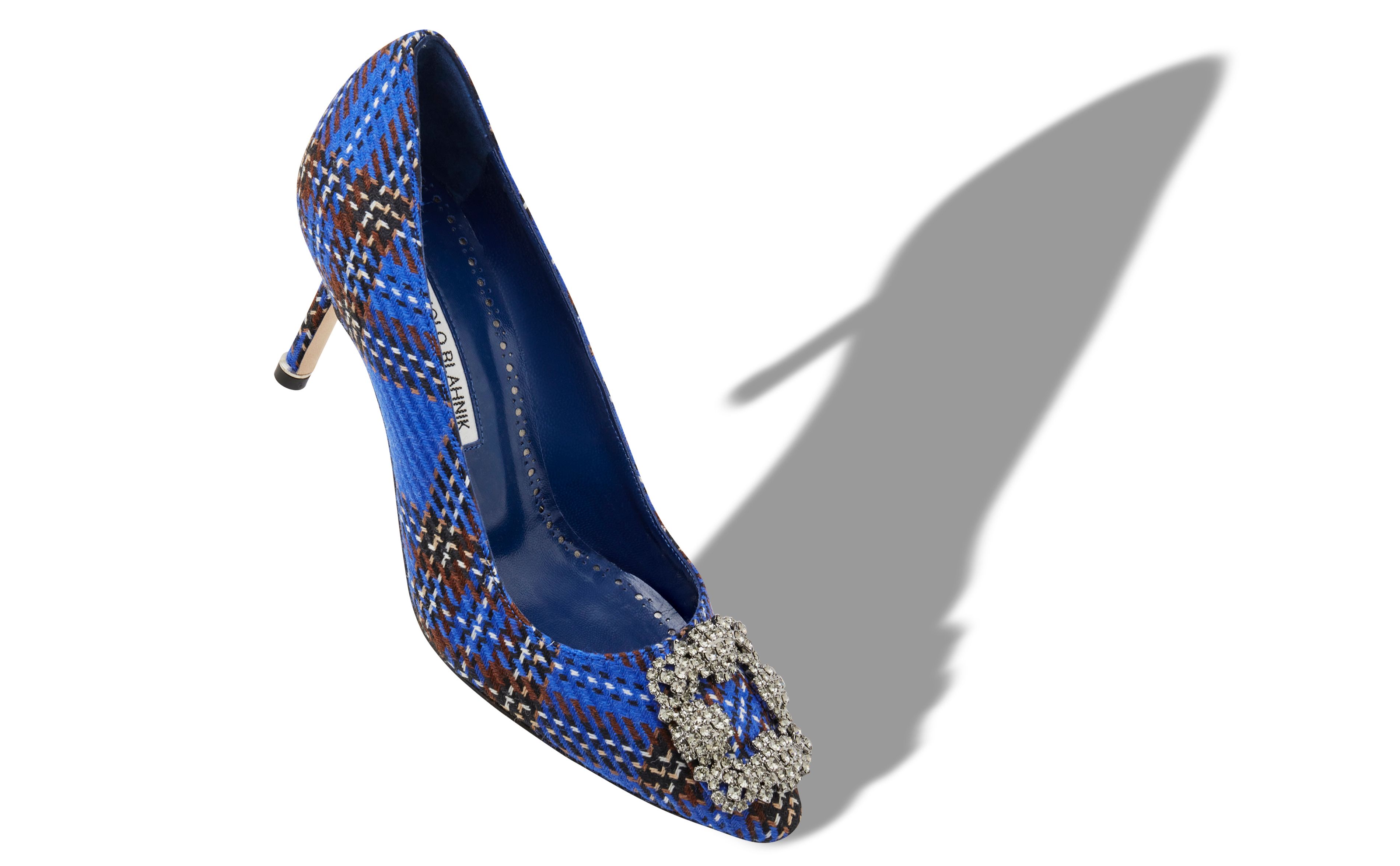 Designer Blue Wool Tartan Jewel Buckle Pumps - Image small_image