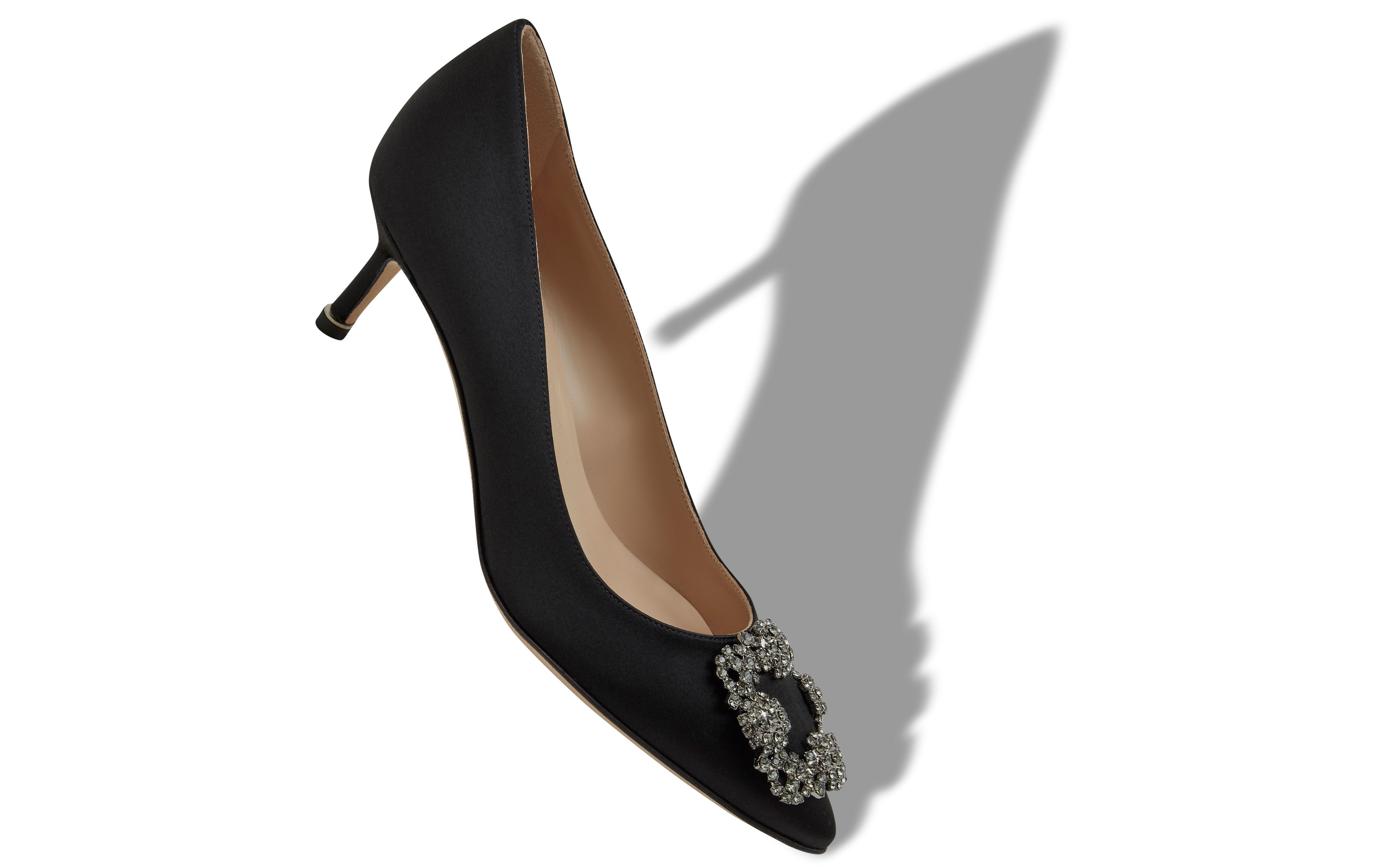 Designer Black Satin Jewel Buckle Pumps - Image small_image