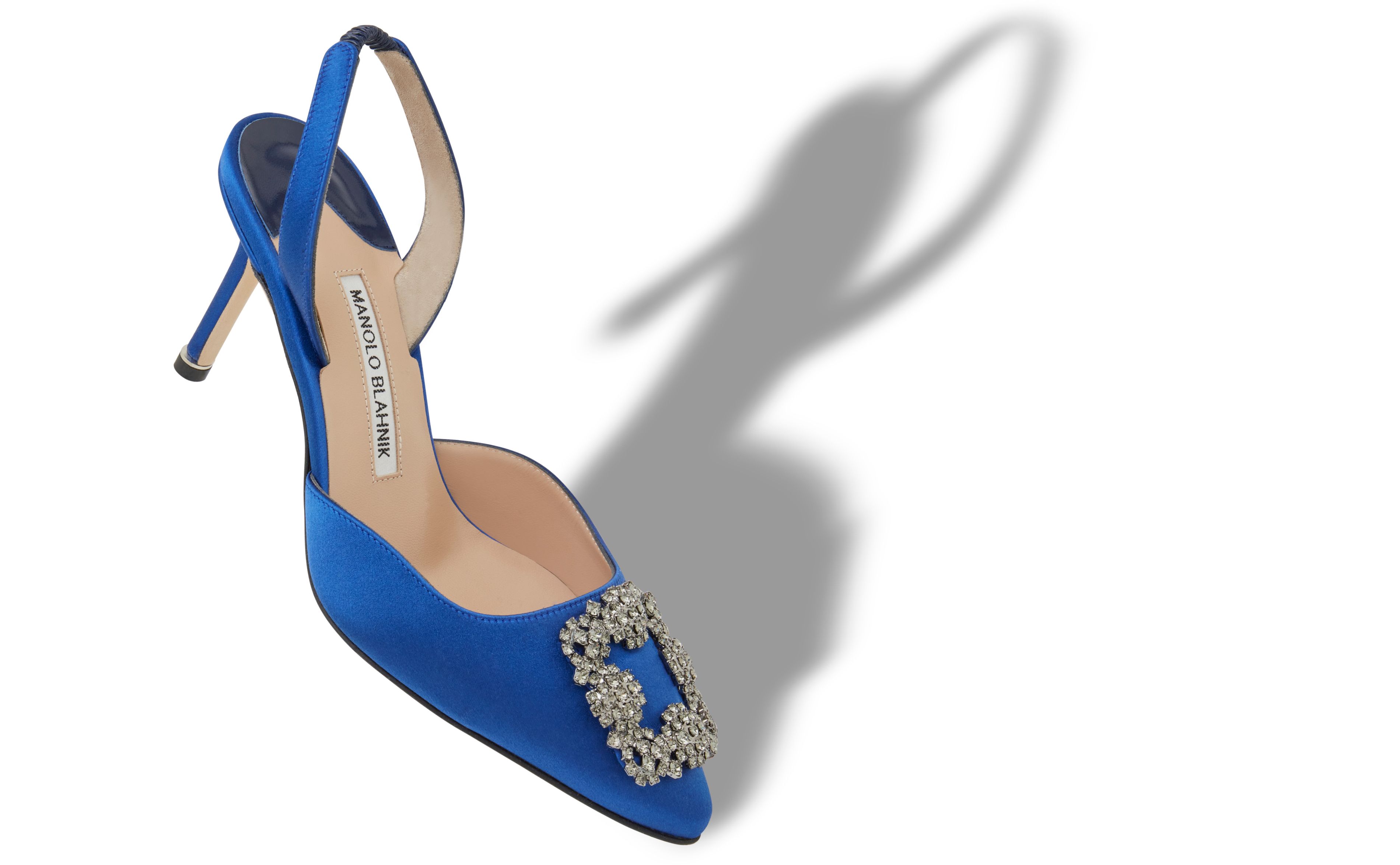 Designer Blue Satin Jewel Buckle Slingback Pumps - Image small_image