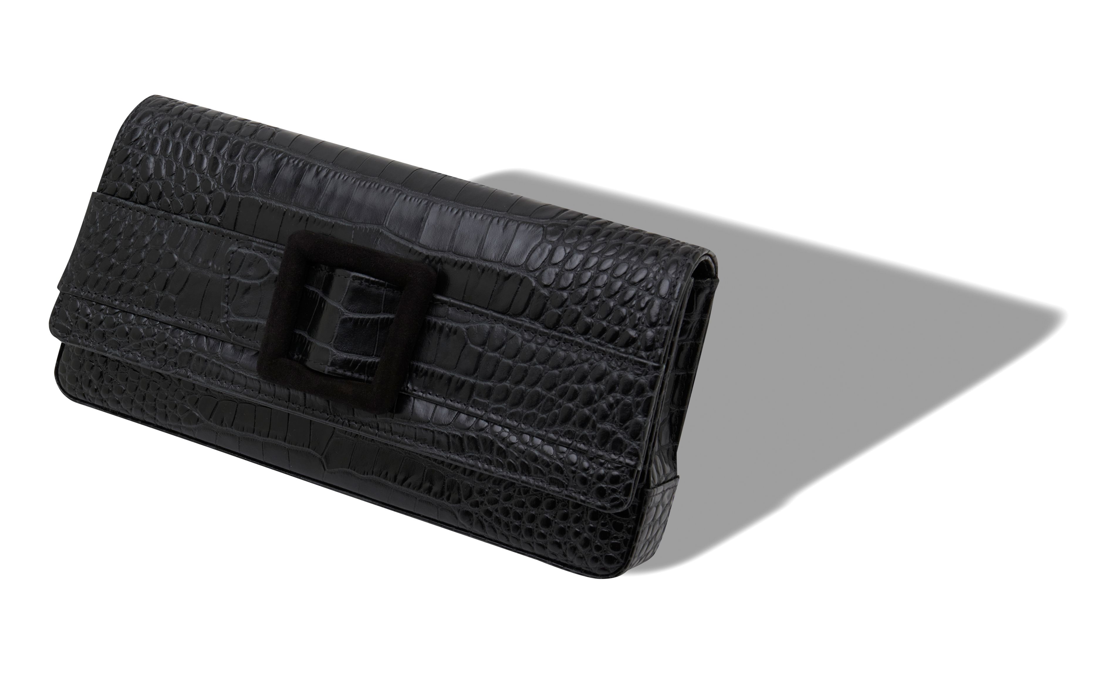 Designer Black Calf Leather Buckle Clutch - Image small_image