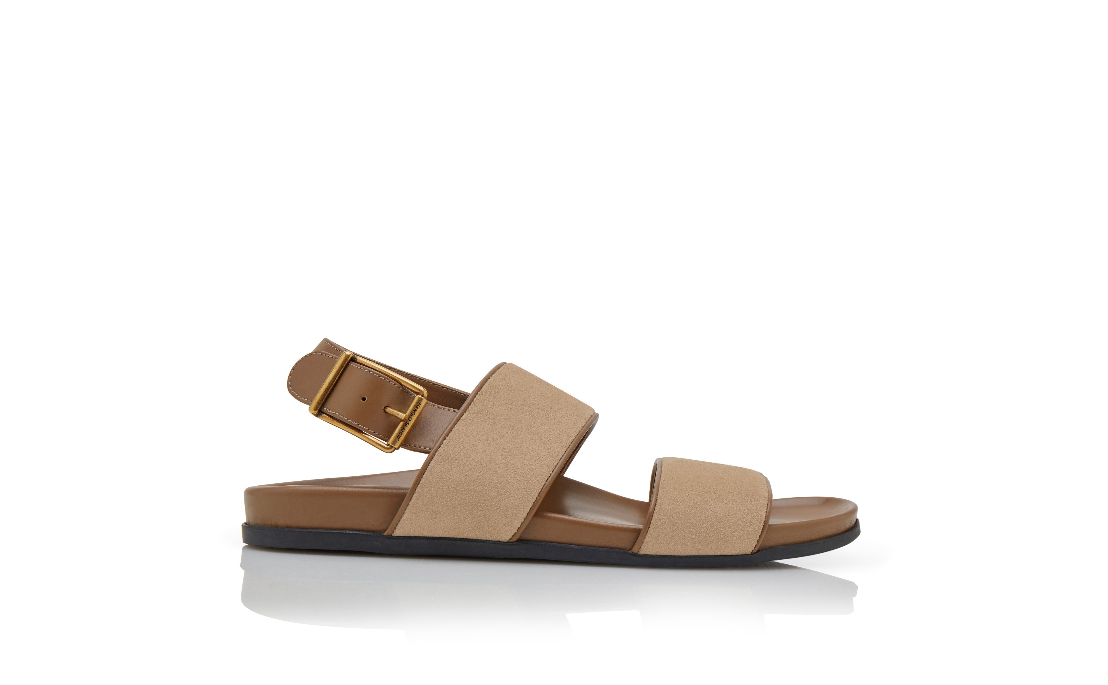Designer Light Brown Suede Sandals - Image Side View