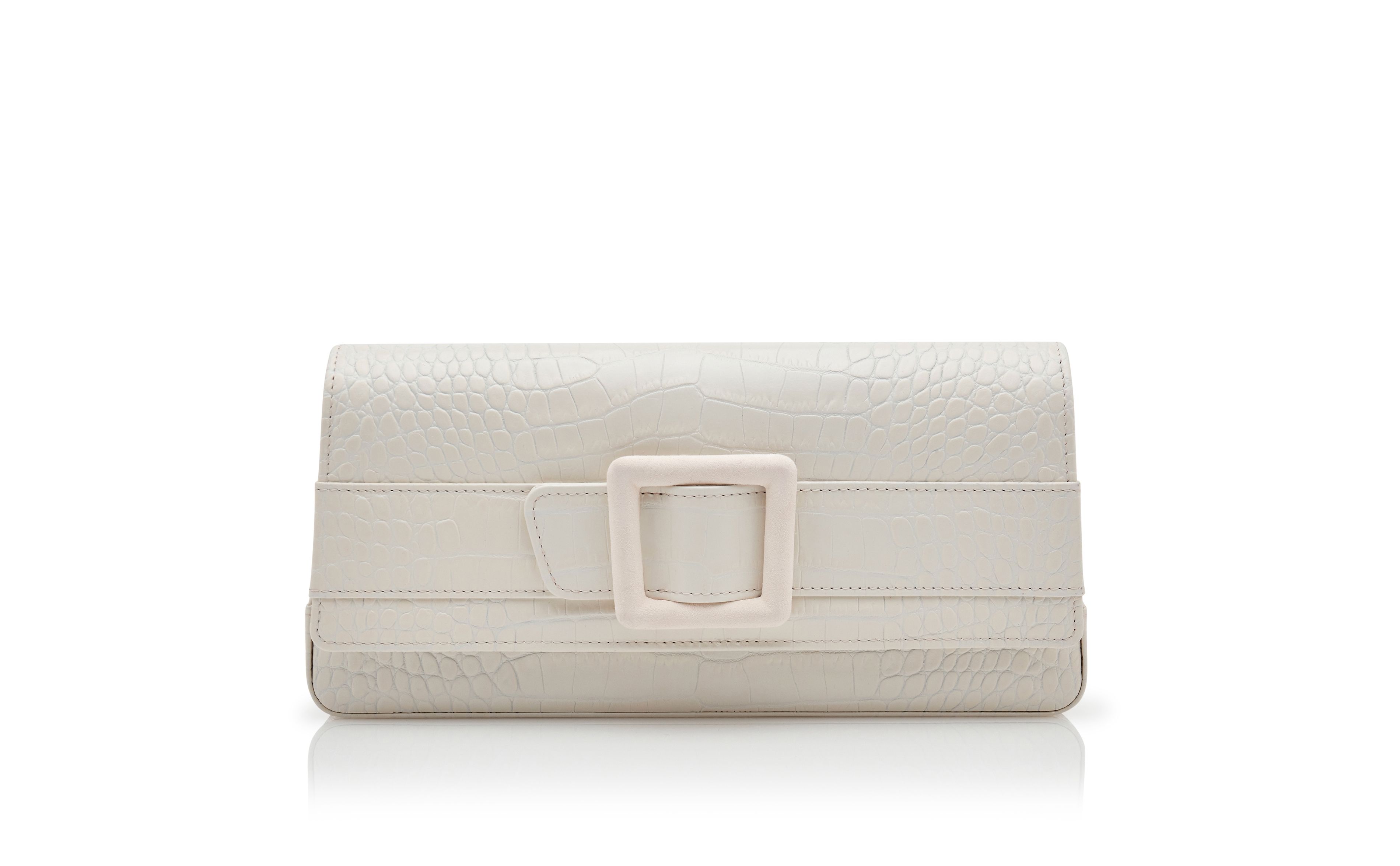 Designer Light Cream Calf Leather Buckle Clutch - Image Side View