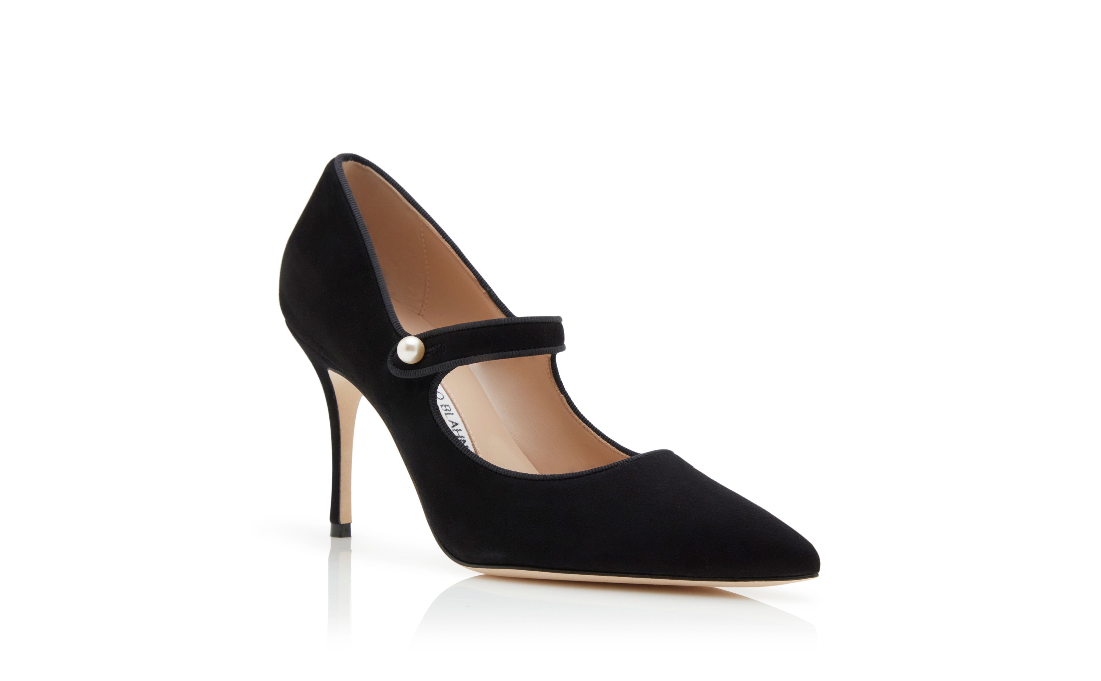 Designer Black Suede Mary Jane Pumps
 - Image Upsell