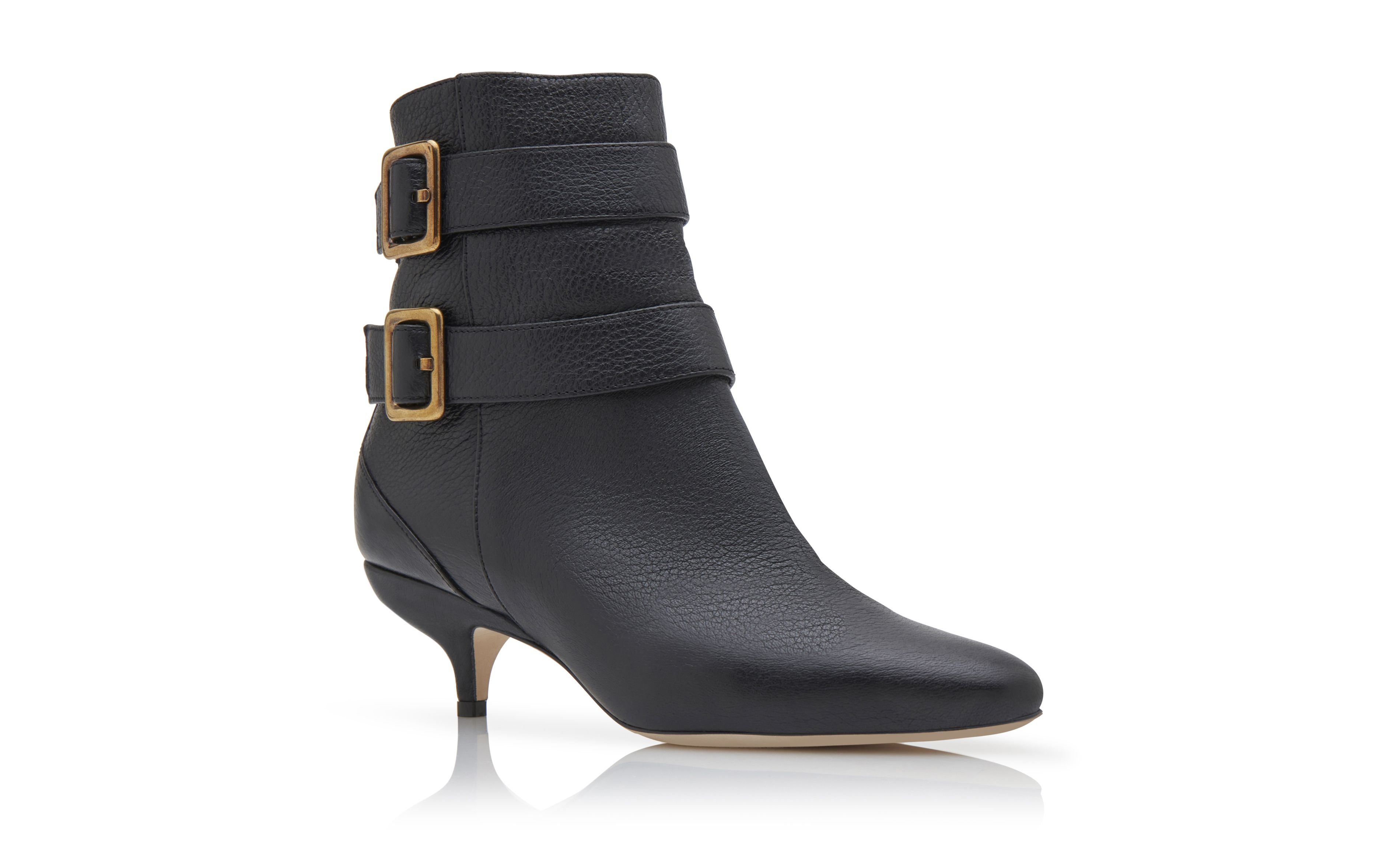 ALCIONA Black Calf Leather Buckle Detail Ankle Boots Manolo Blahnik