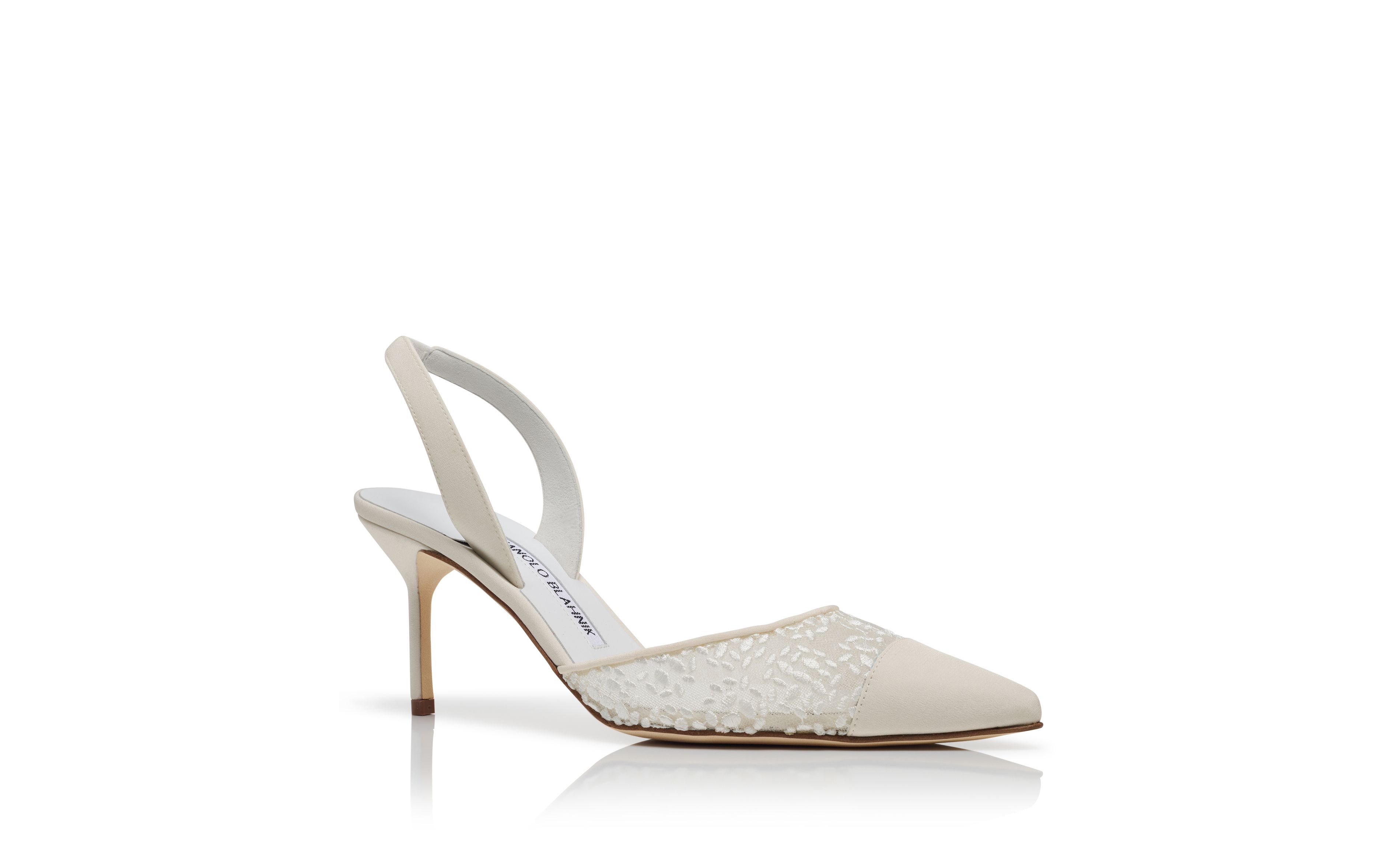 Designer White Lace Slingback Pumps - Image Upsell