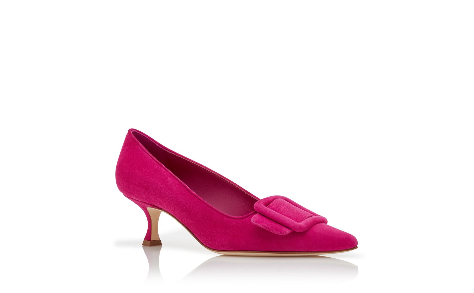 Designer Dark Pink Suede Buckle Detail Pumps - Image 