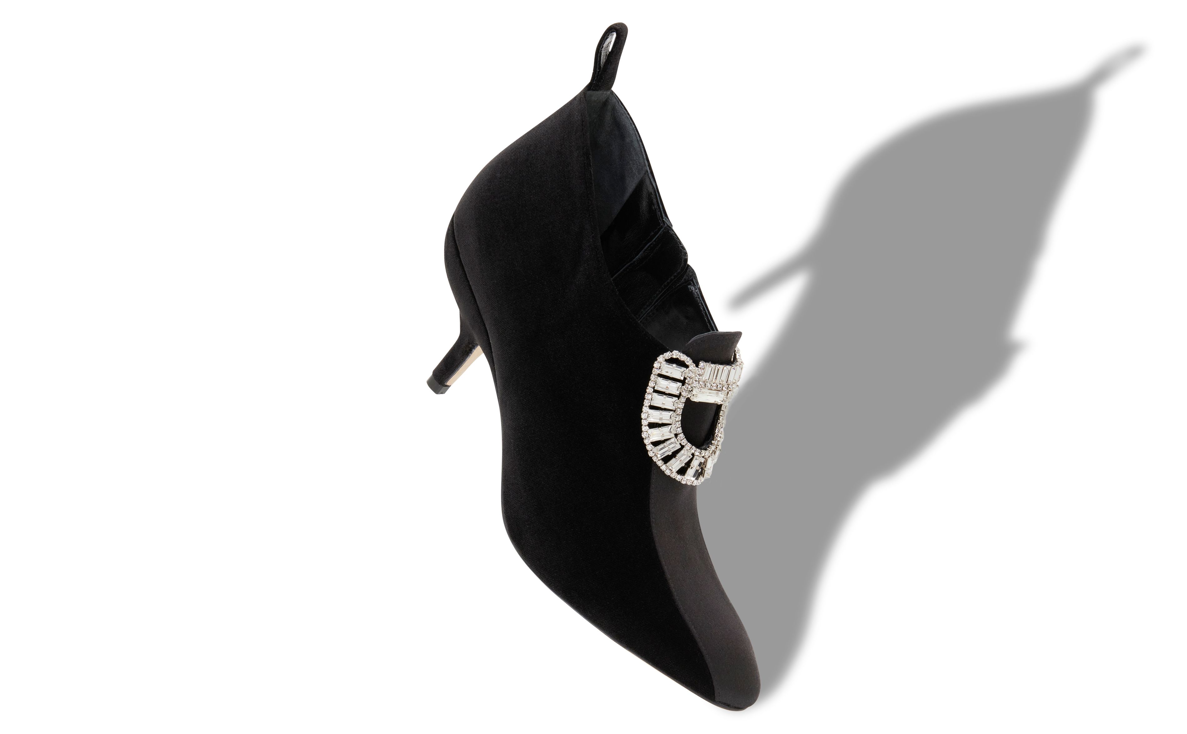 Designer Black Velvet Embellished Ankle Boots - Image small_image