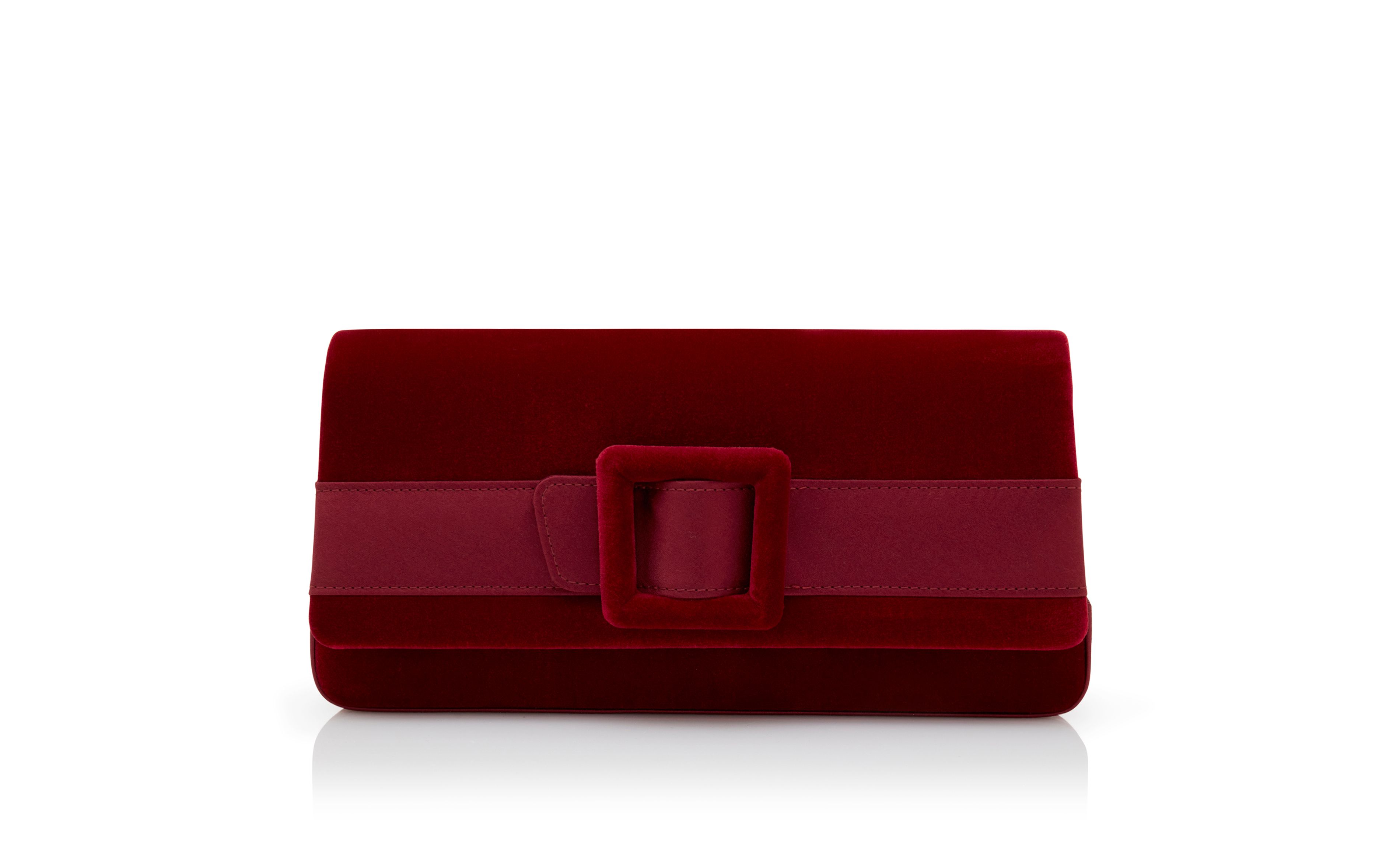 Designer Red Velvet Buckle Clutch - Image Side View