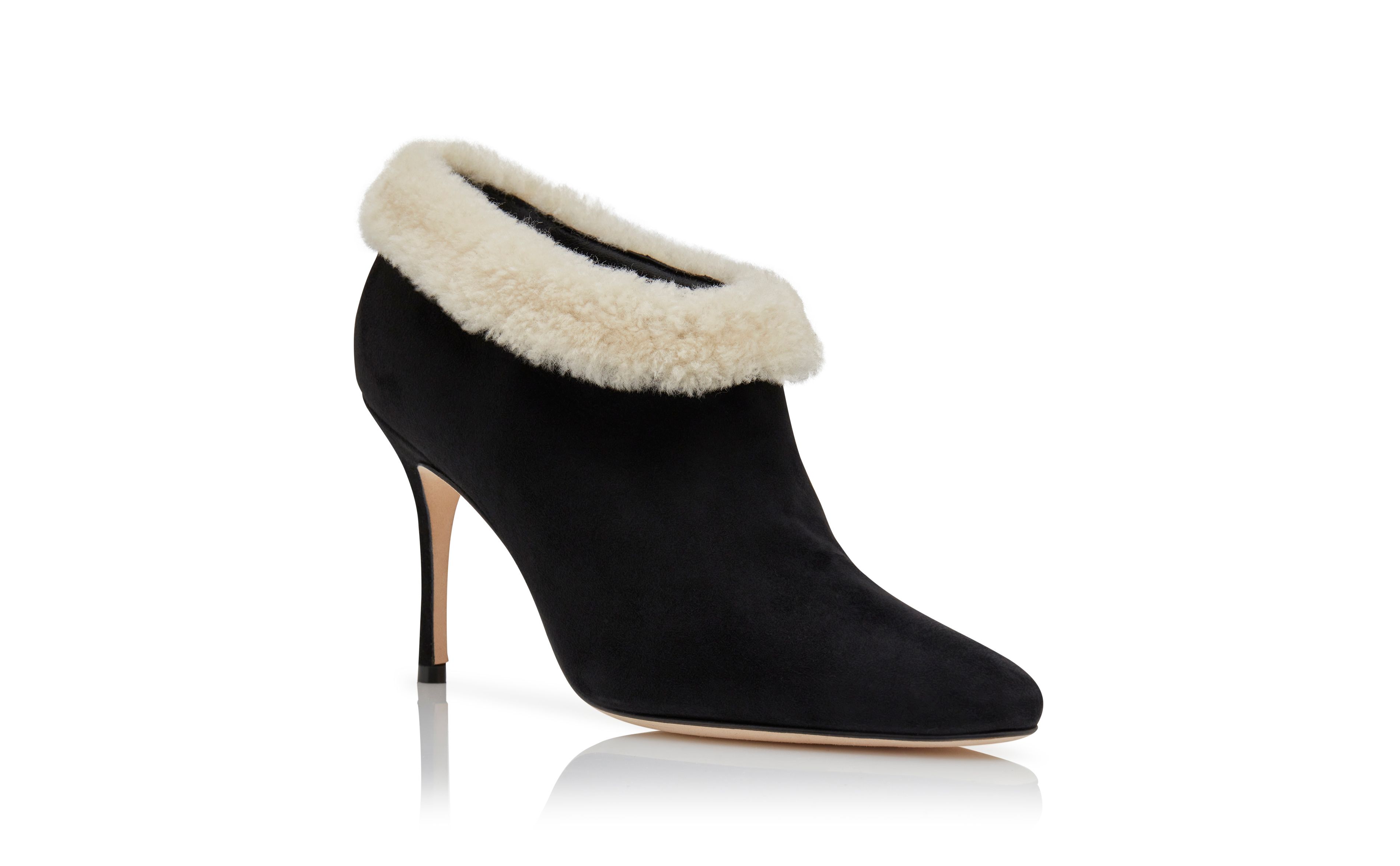 ESCARIA Black and Cream Suede Ankle Boots Manolo Blahnik