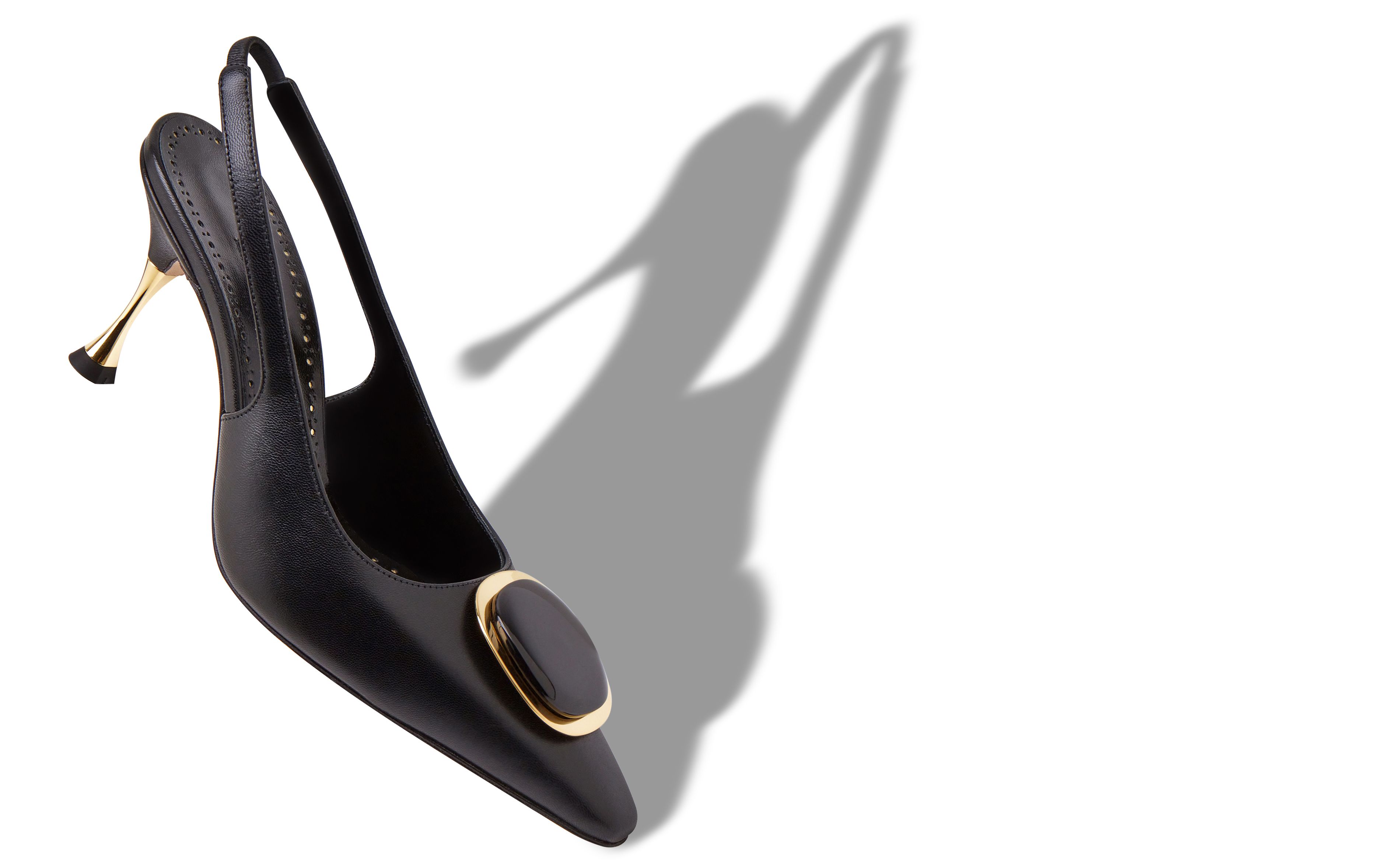 Designer Black Nappa Leather Slingback Pumps - Image small_image