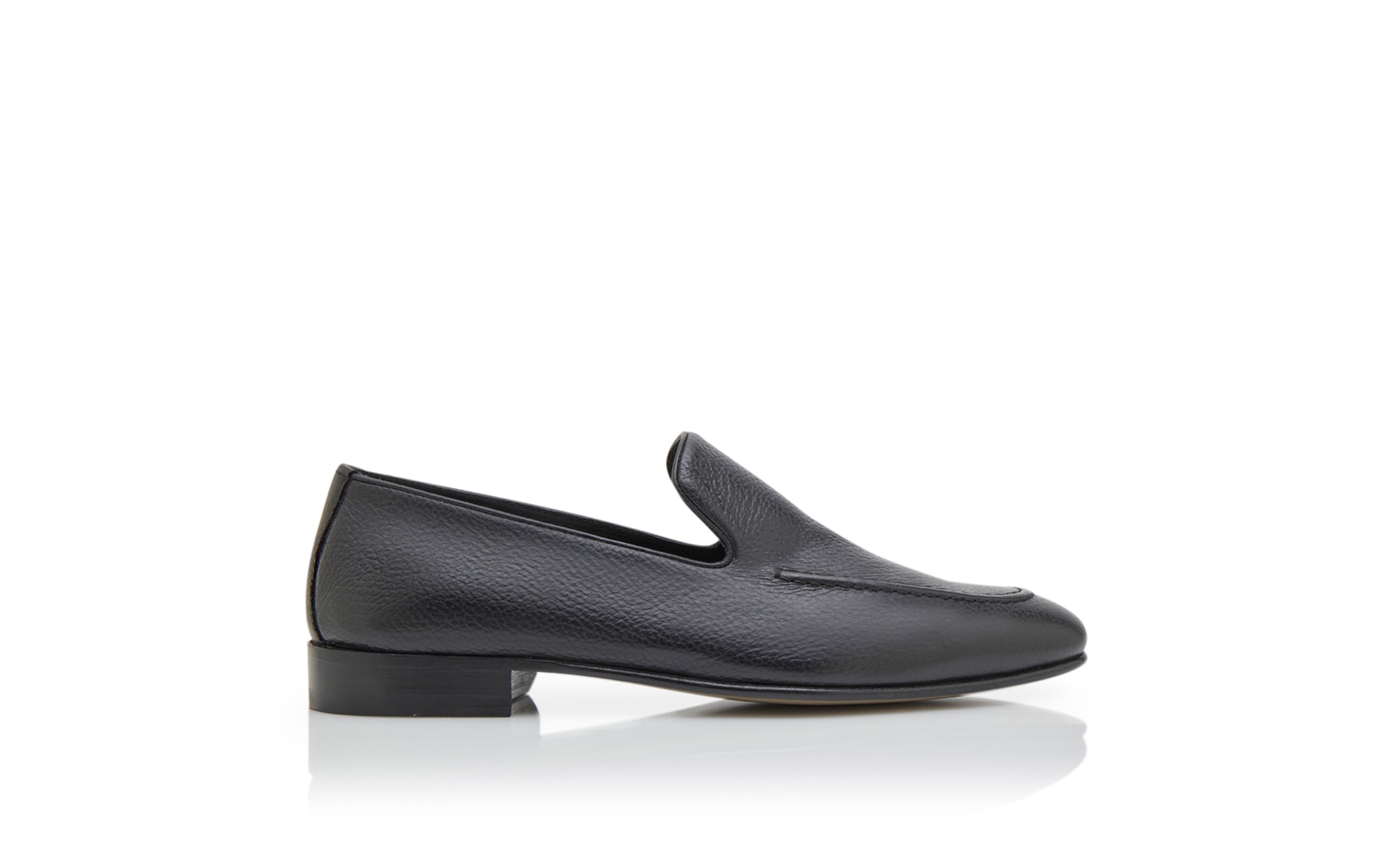 Designer Black Calf Leather Loafers  - Image Side View