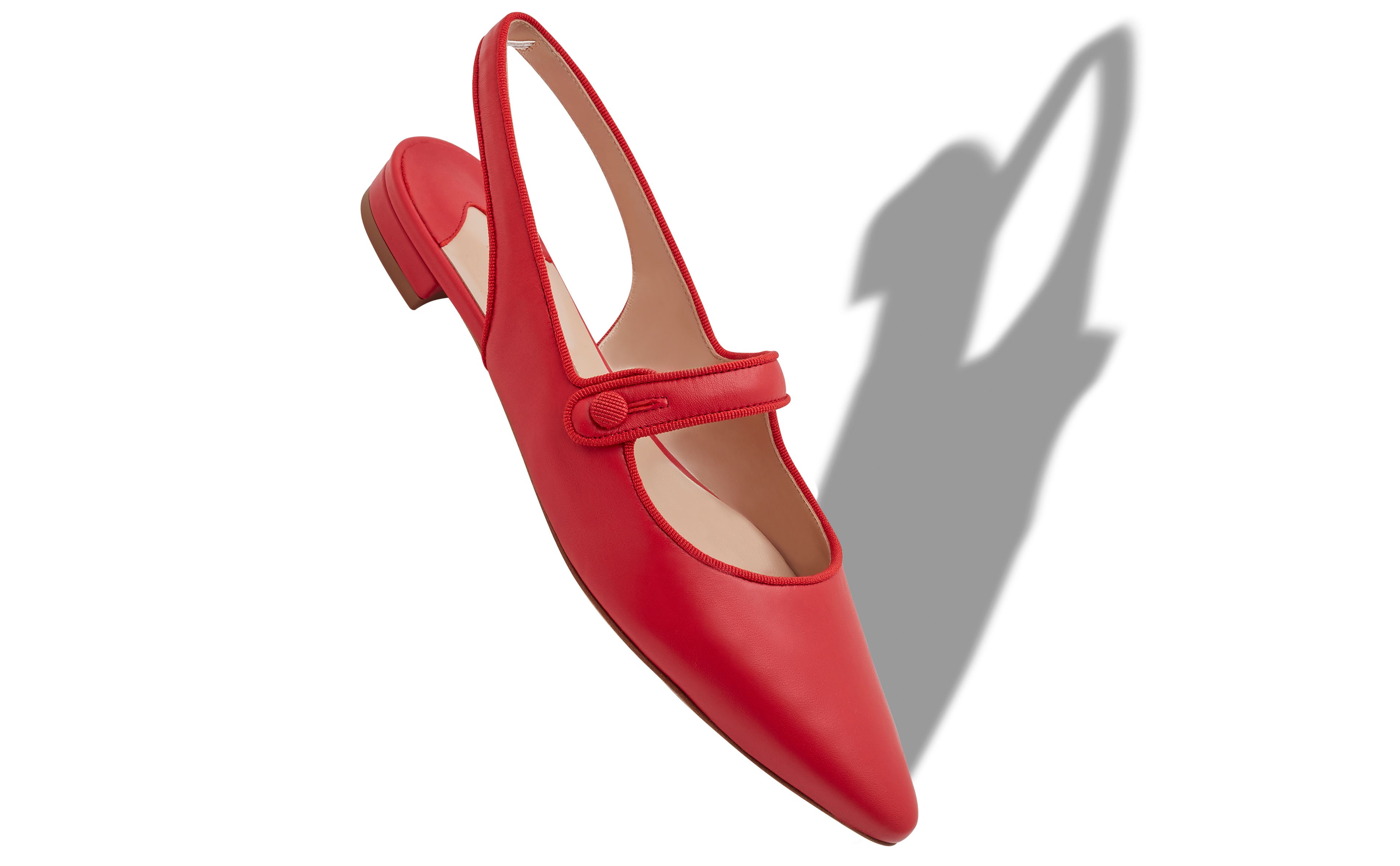 Designer Red Nappa Leather Slingback Flat Pumps - Image small_image