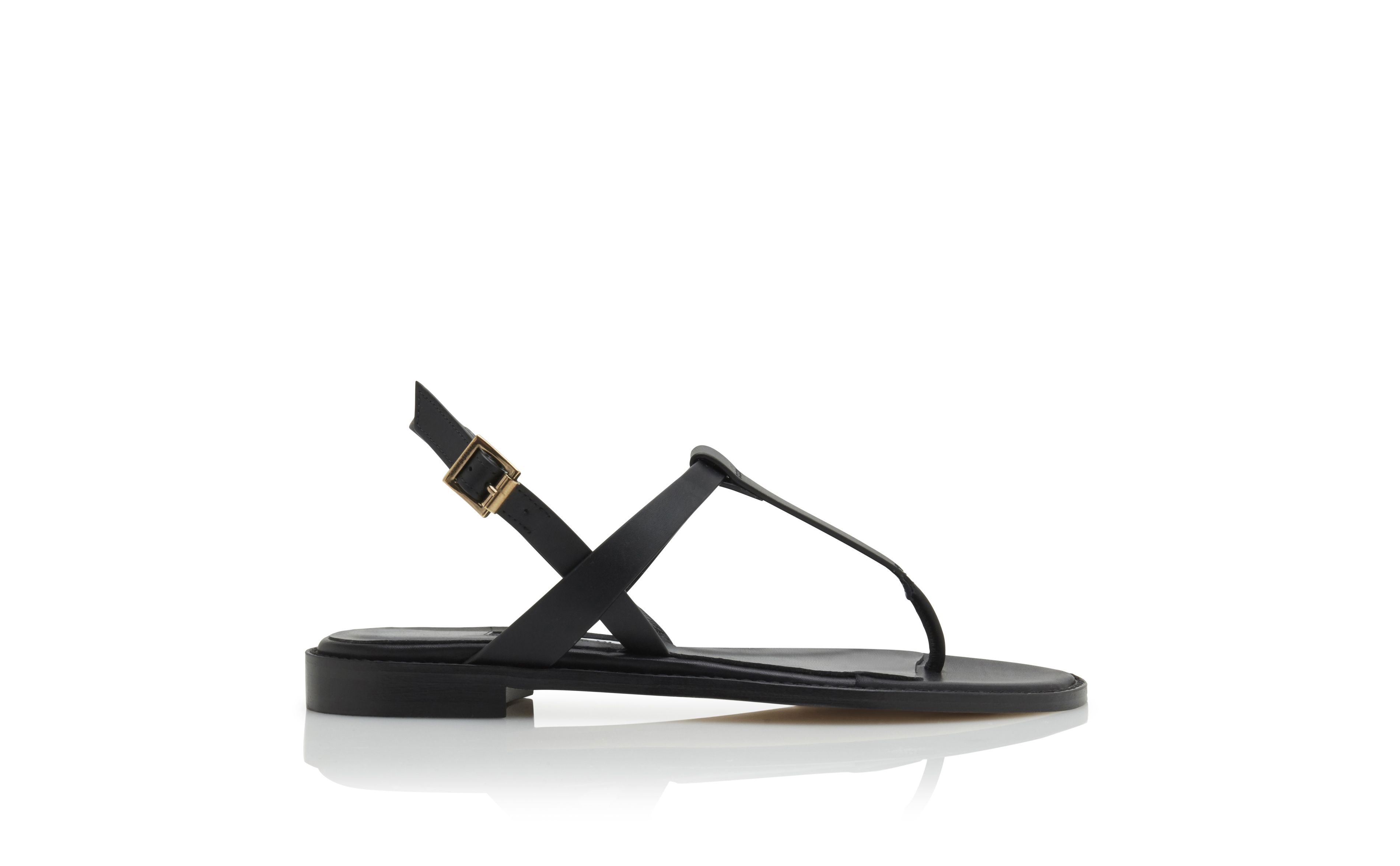 HATA | Black Calf Leather Flat Sandals | Manolo Blahnik
