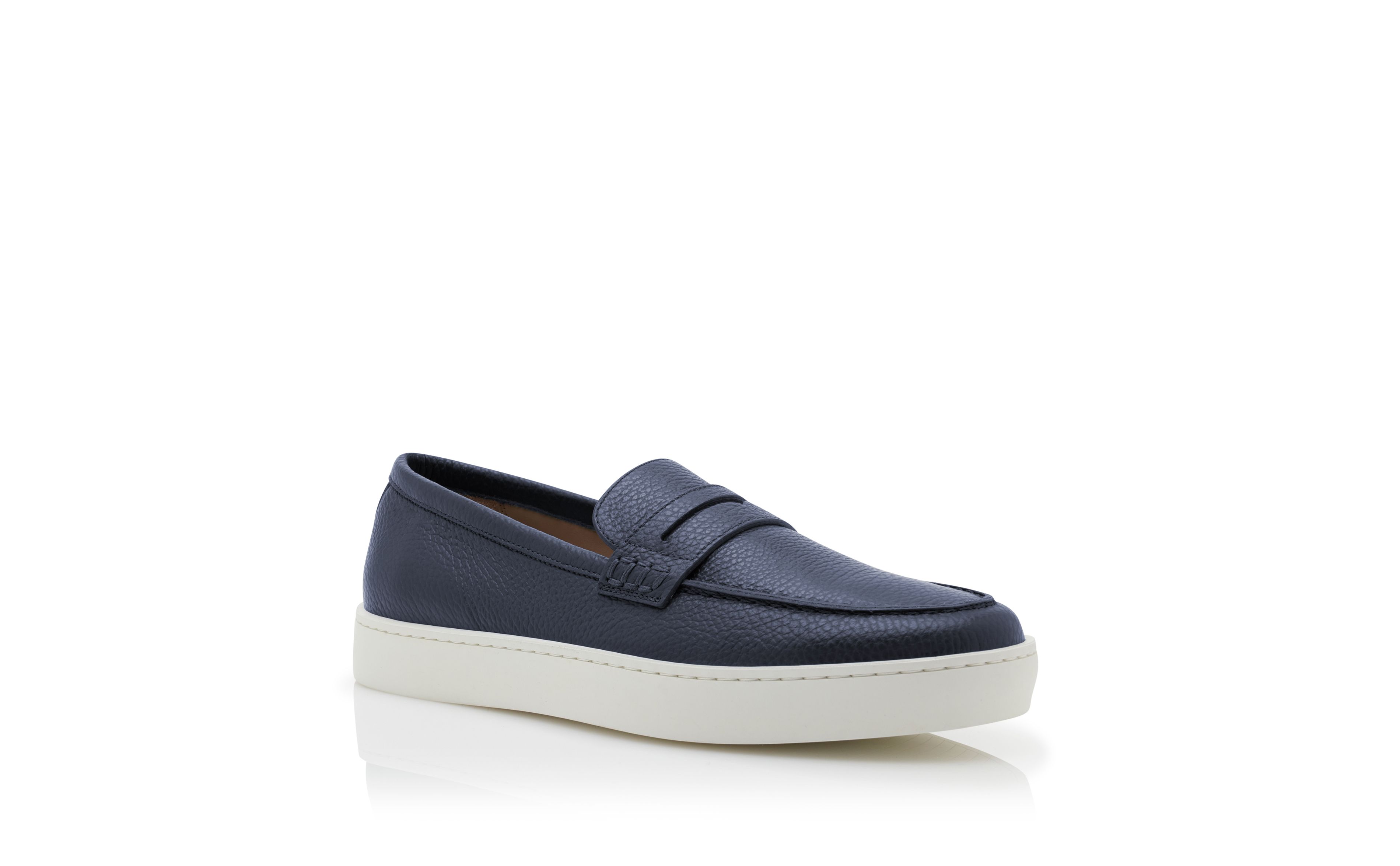 Designer Navy Blue Calf Leather Slip-On Loafers - Image Upsell