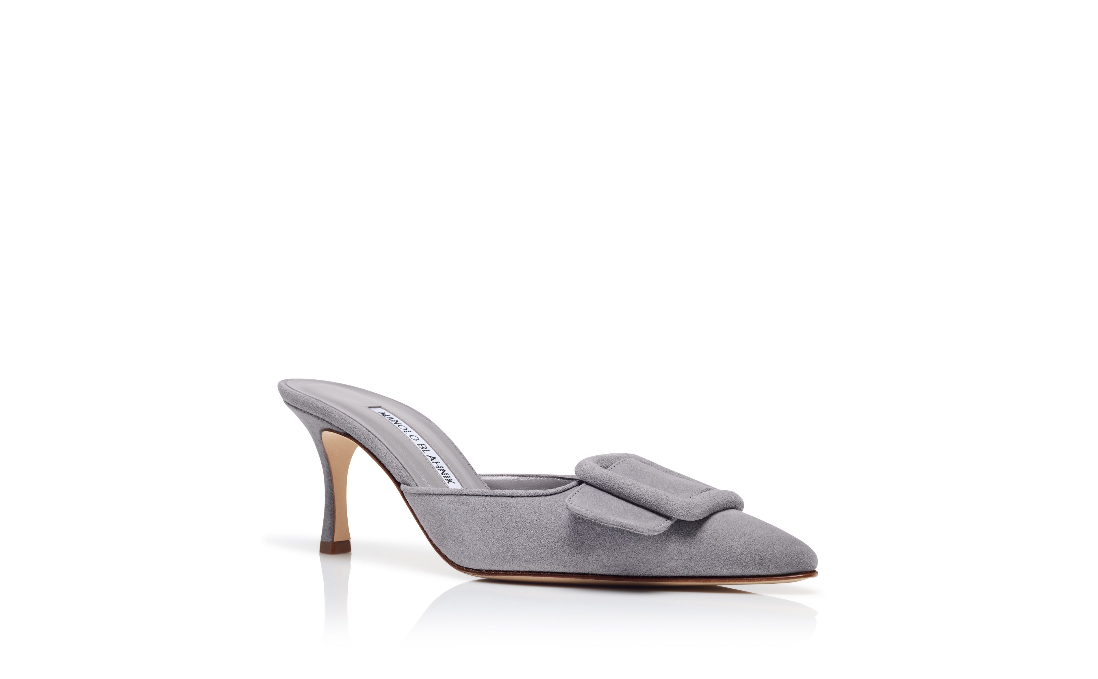 Designer Grey Suede Buckle Detail Mules - Image Upsell