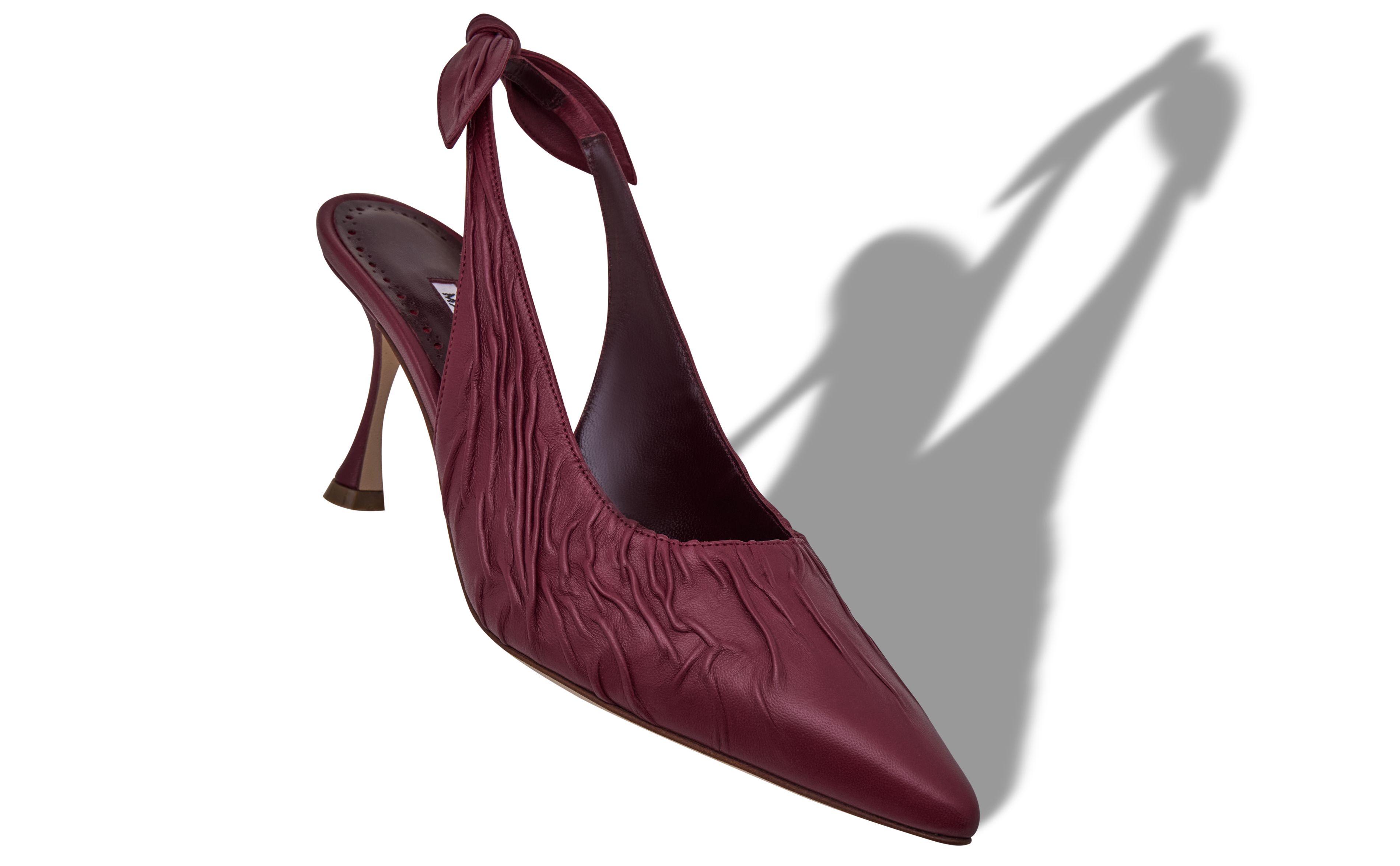 Designer Dark Red Nappa Leather Slingback Pumps - Image small_image