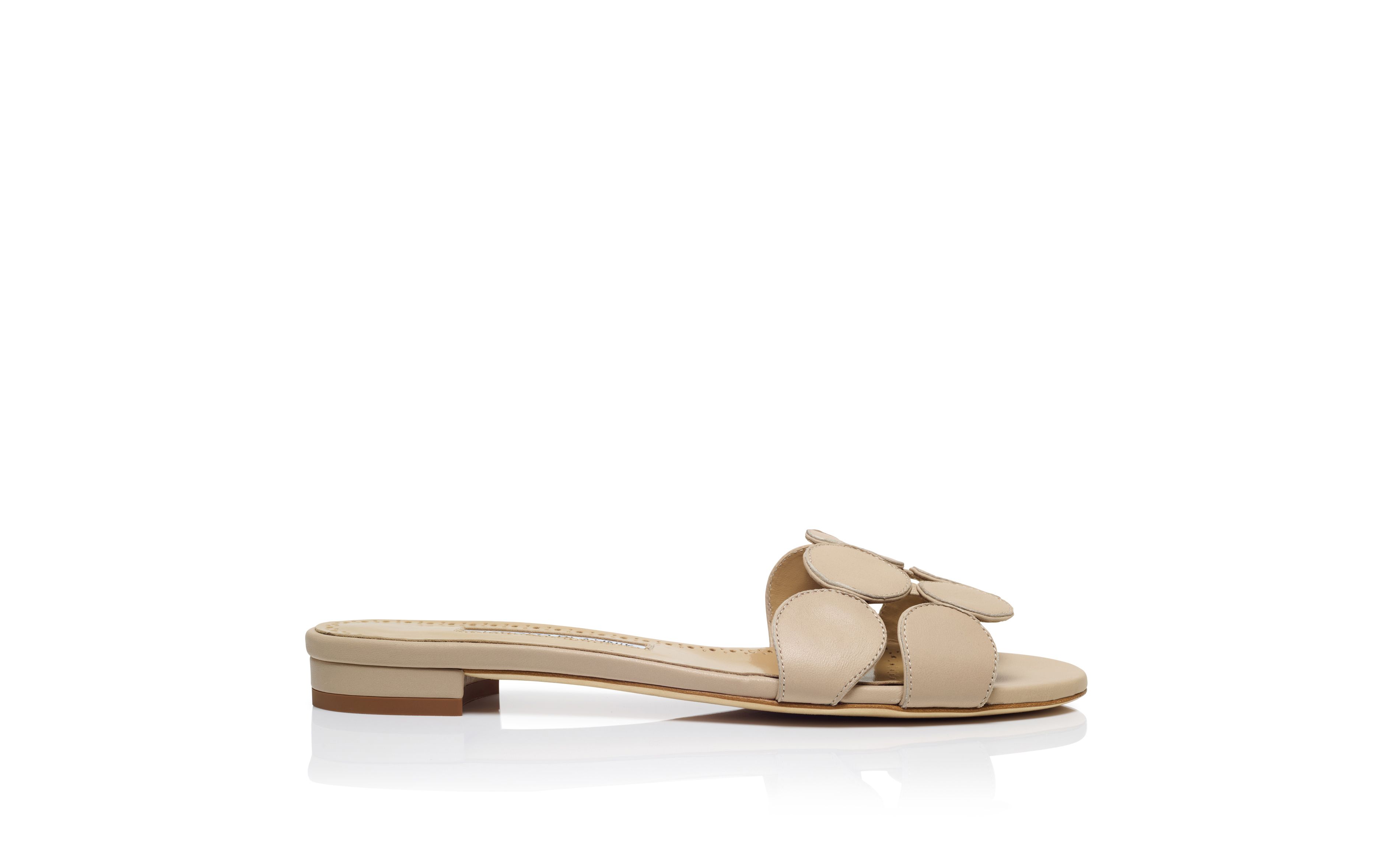 Designer Beige Nappa Leather Flat Sandals - Image Side View