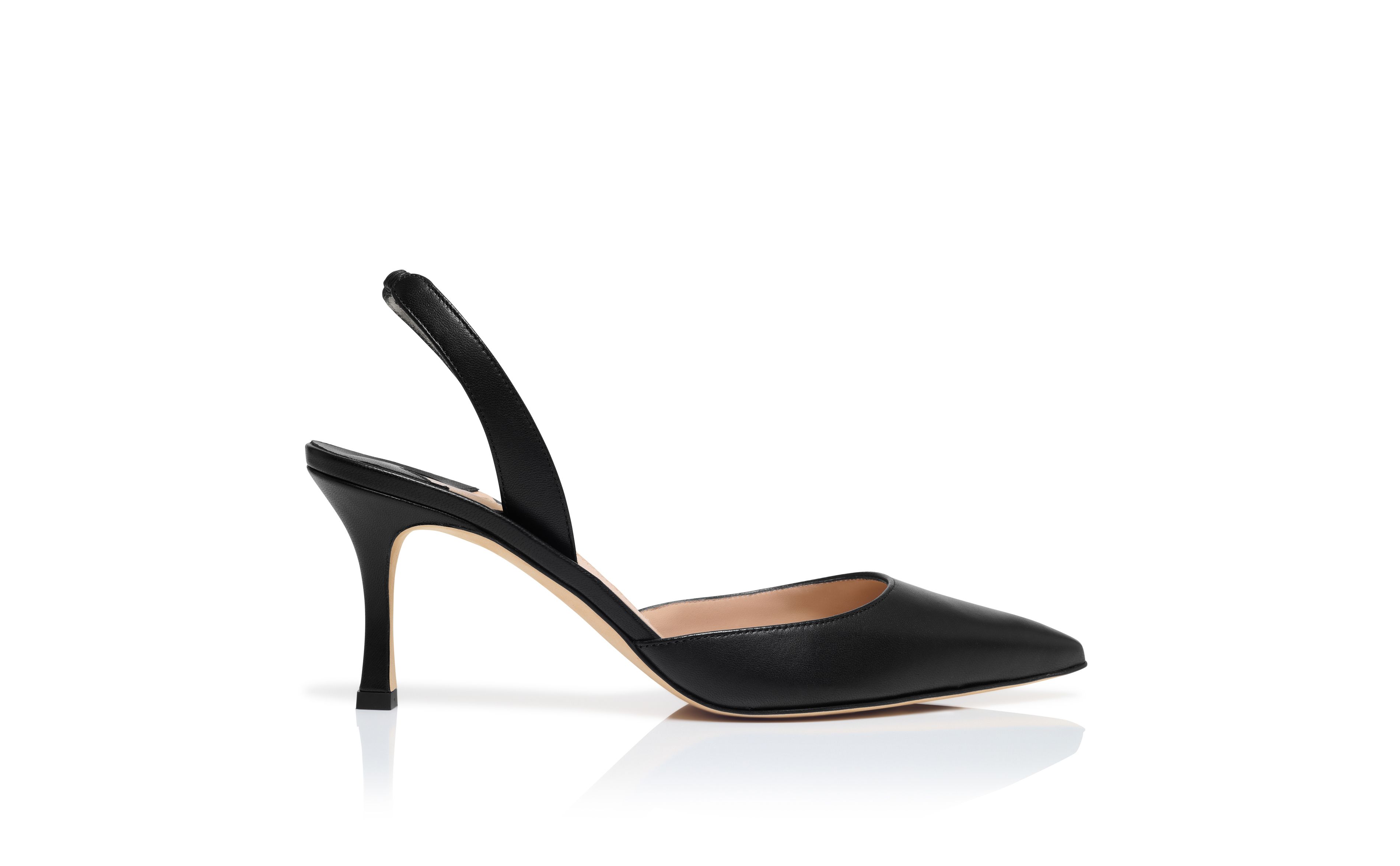 Designer Black Nappa Leather Slingback Pumps - Image 