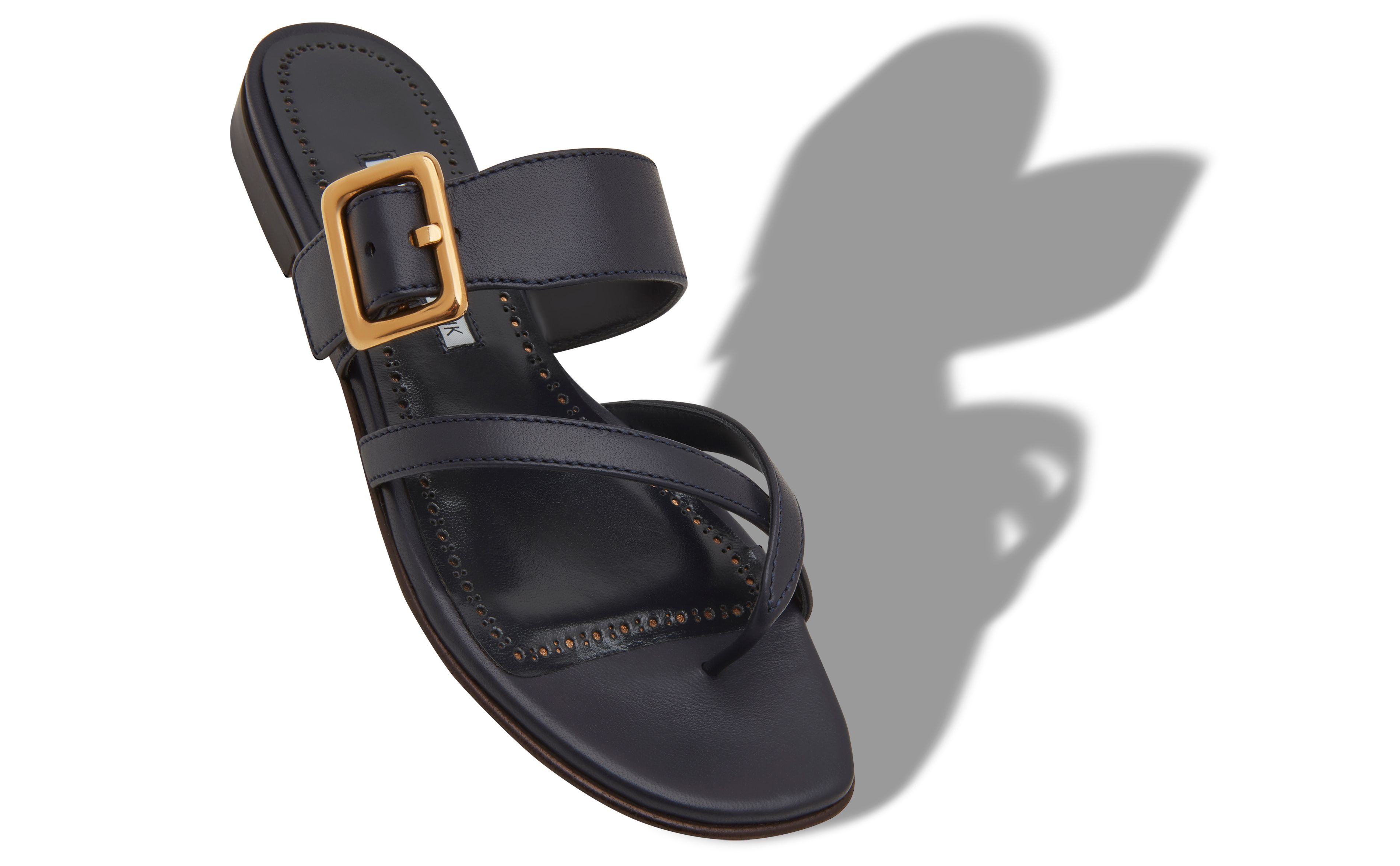 Designer Navy Blue Nappa Leather Flat Sandals - Image small_image