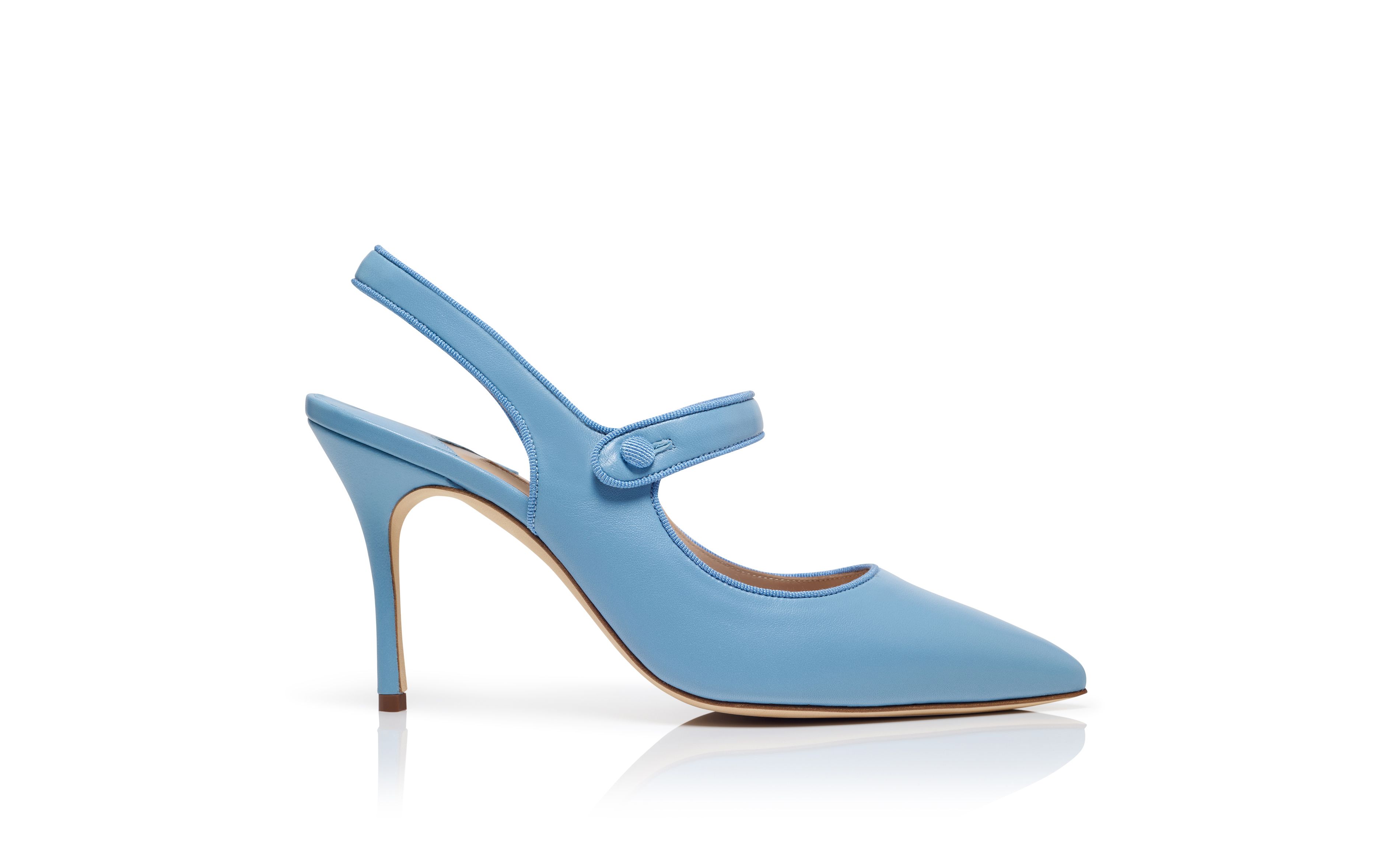 Designer Blue Nappa Leather Pointed Toe Slingback Pumps - Image Side View