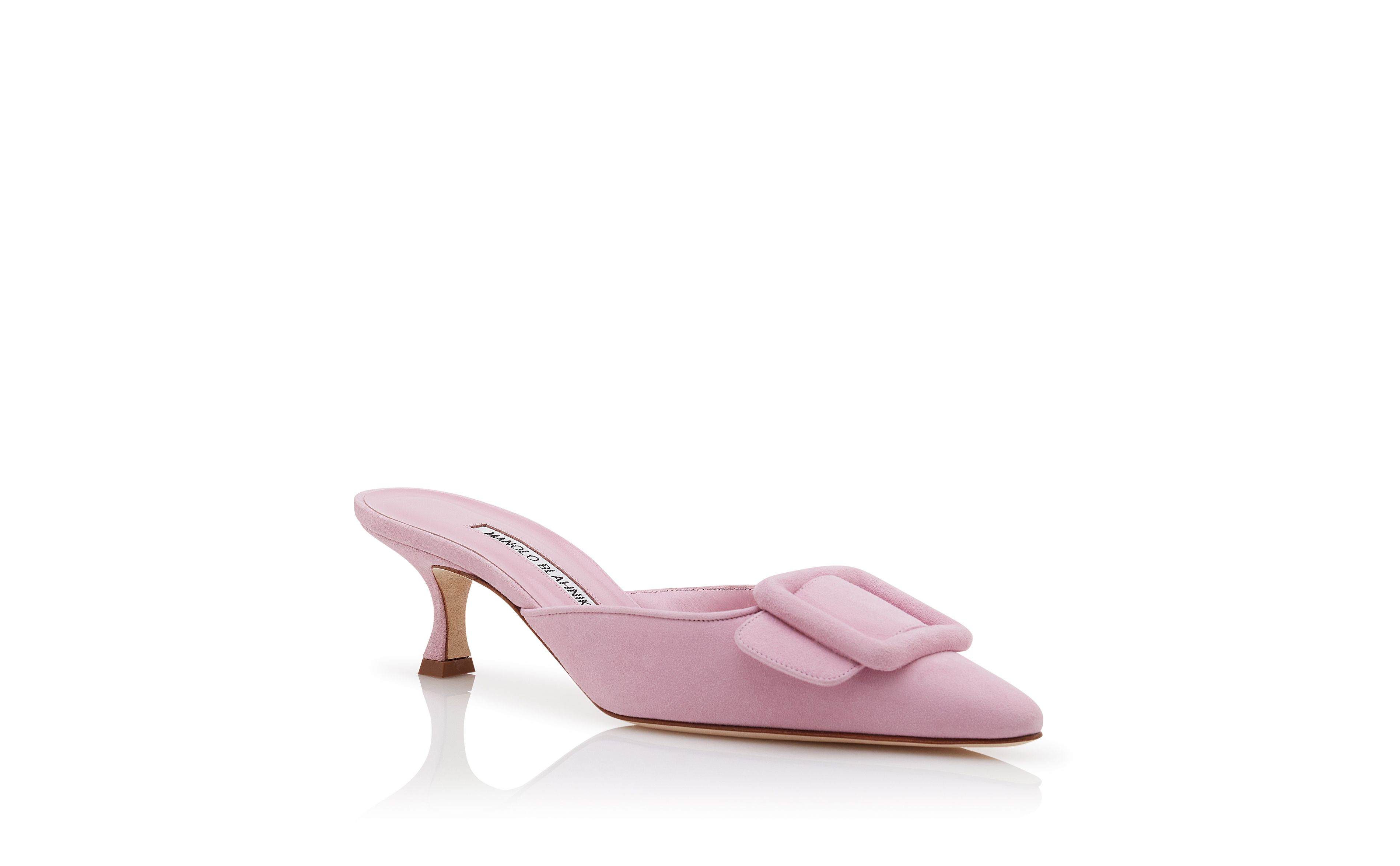 Designer Pink Suede Buckle Detail Mules - Image Upsell