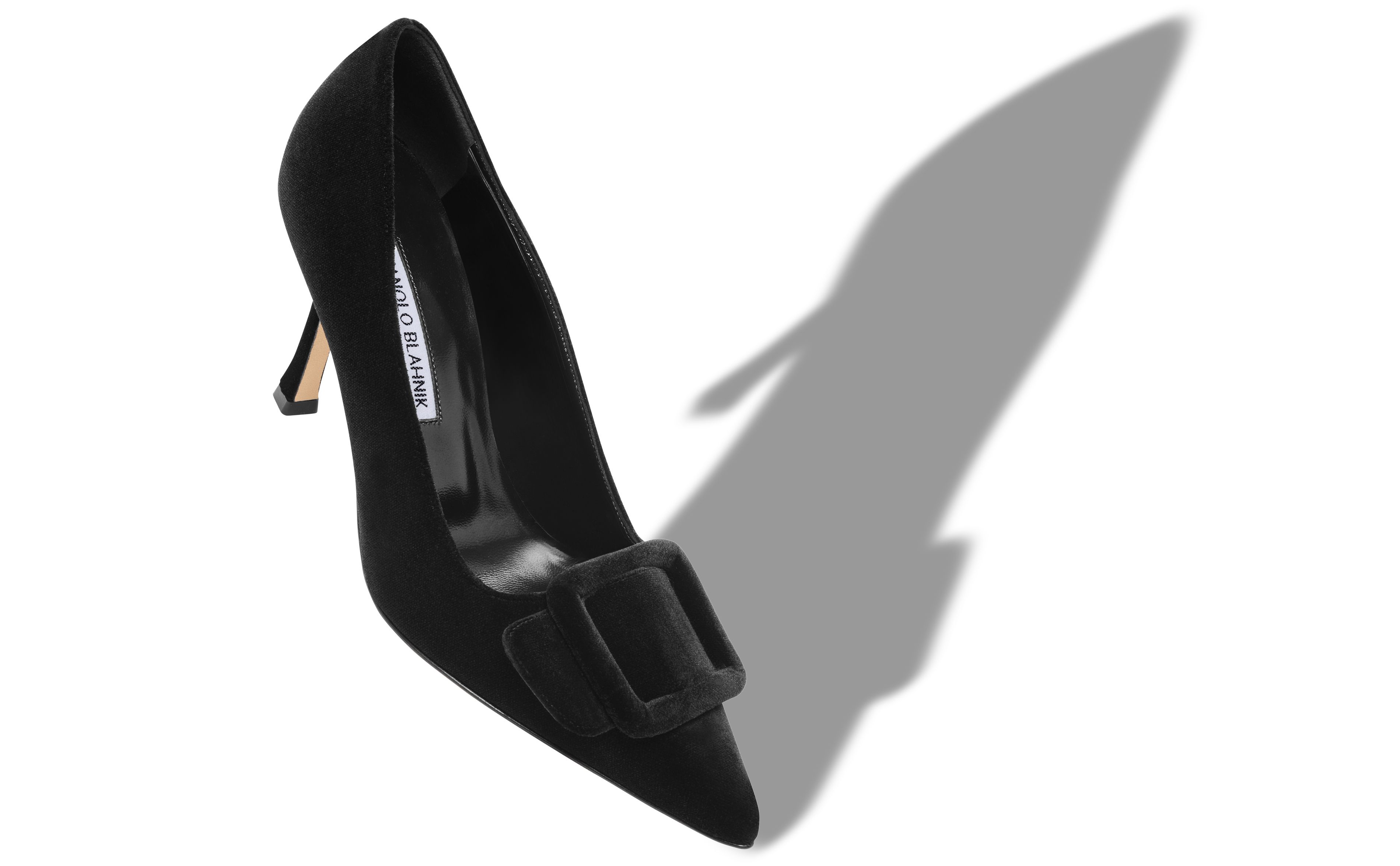 Designer Black Velvet Buckle Detail Pumps - Image small_image