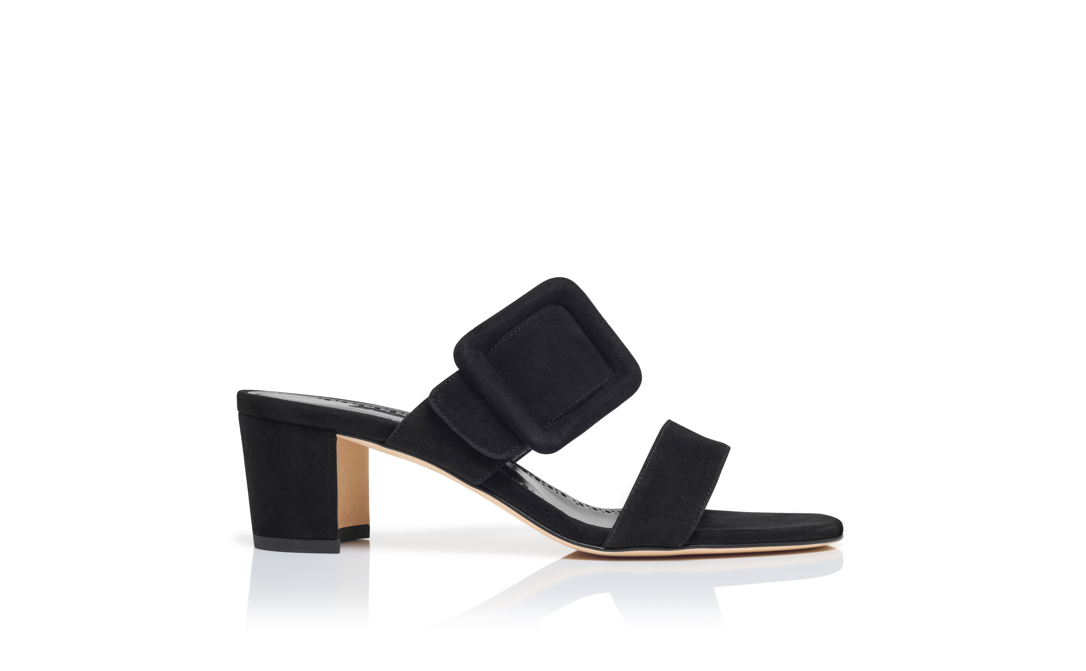 Designer Black Suede Mules - Image Side View