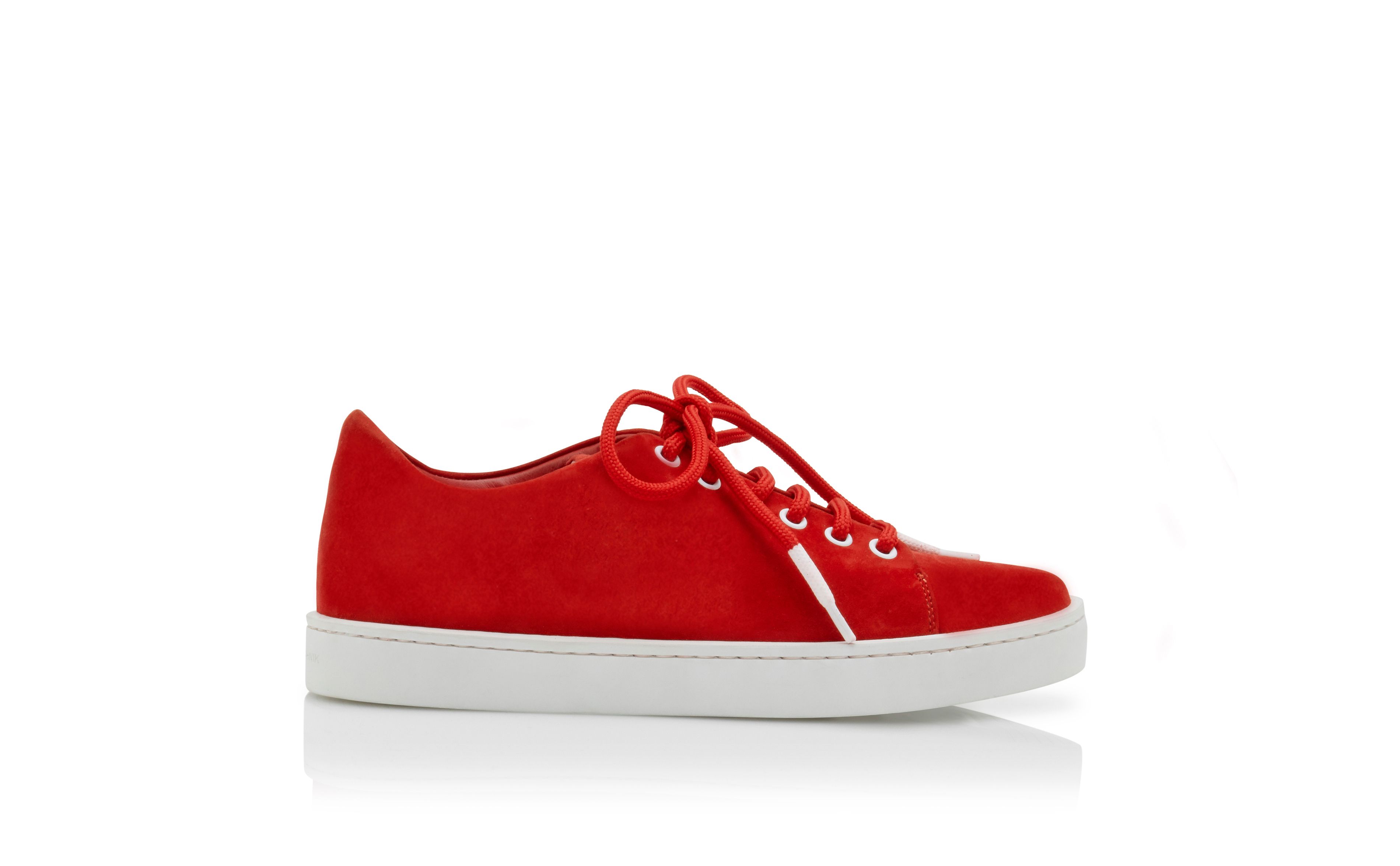 Designer Bright Red Suede Low Cut Sneakers - Image Side View