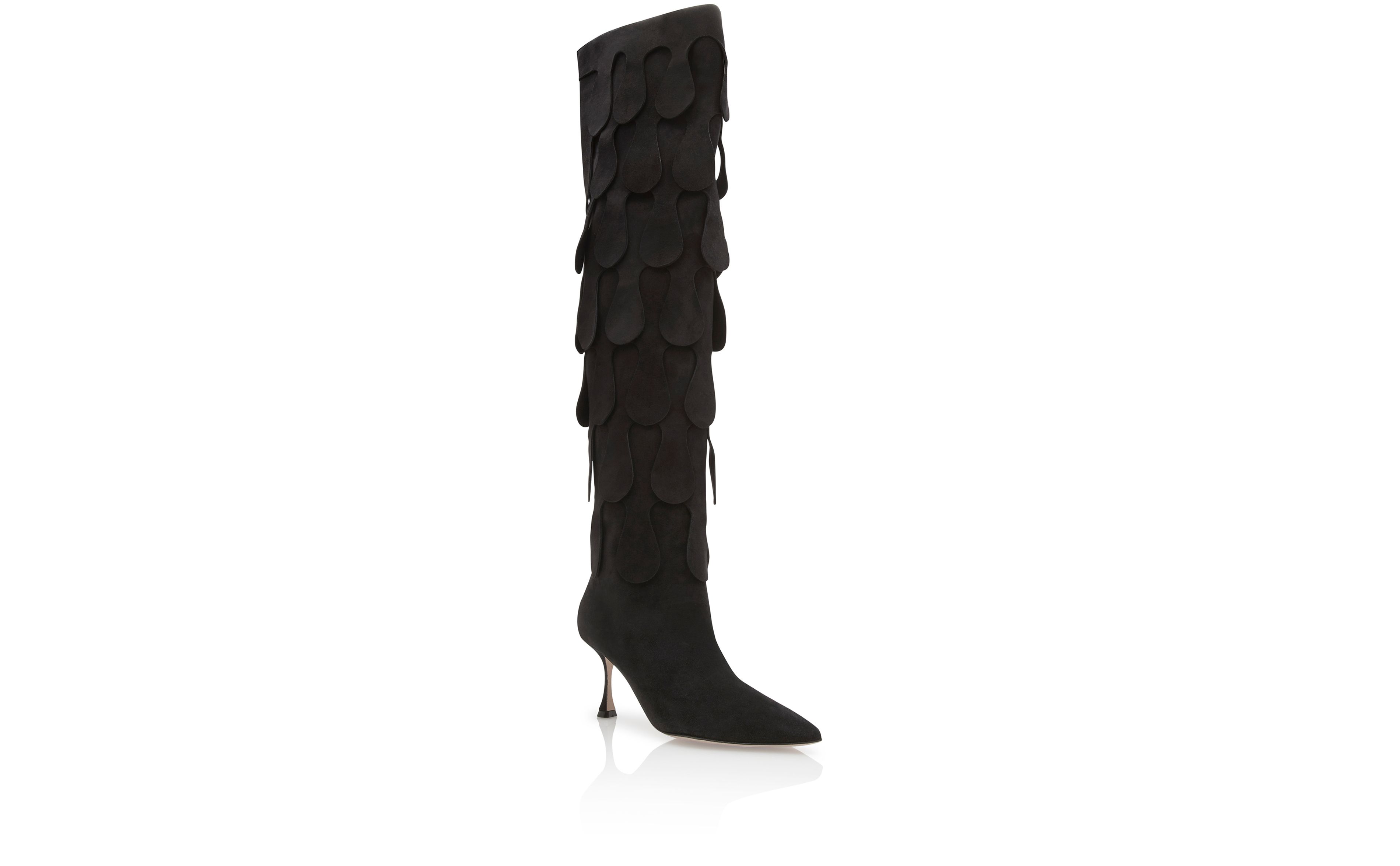 Designer Black Suede Knee High Boots - Image Upsell