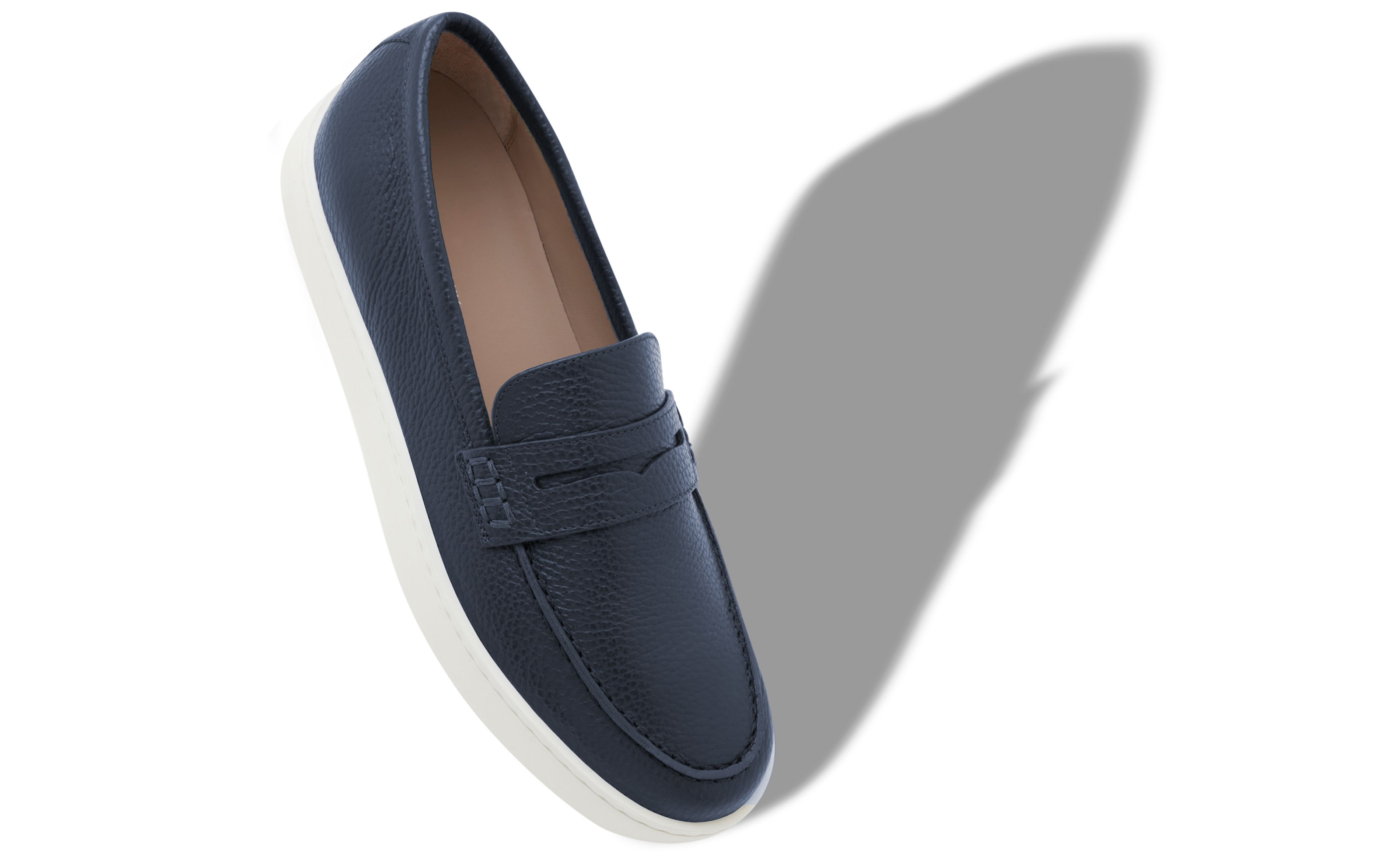 Designer Navy Blue Calf Leather Slip-On Loafers - Image small_image