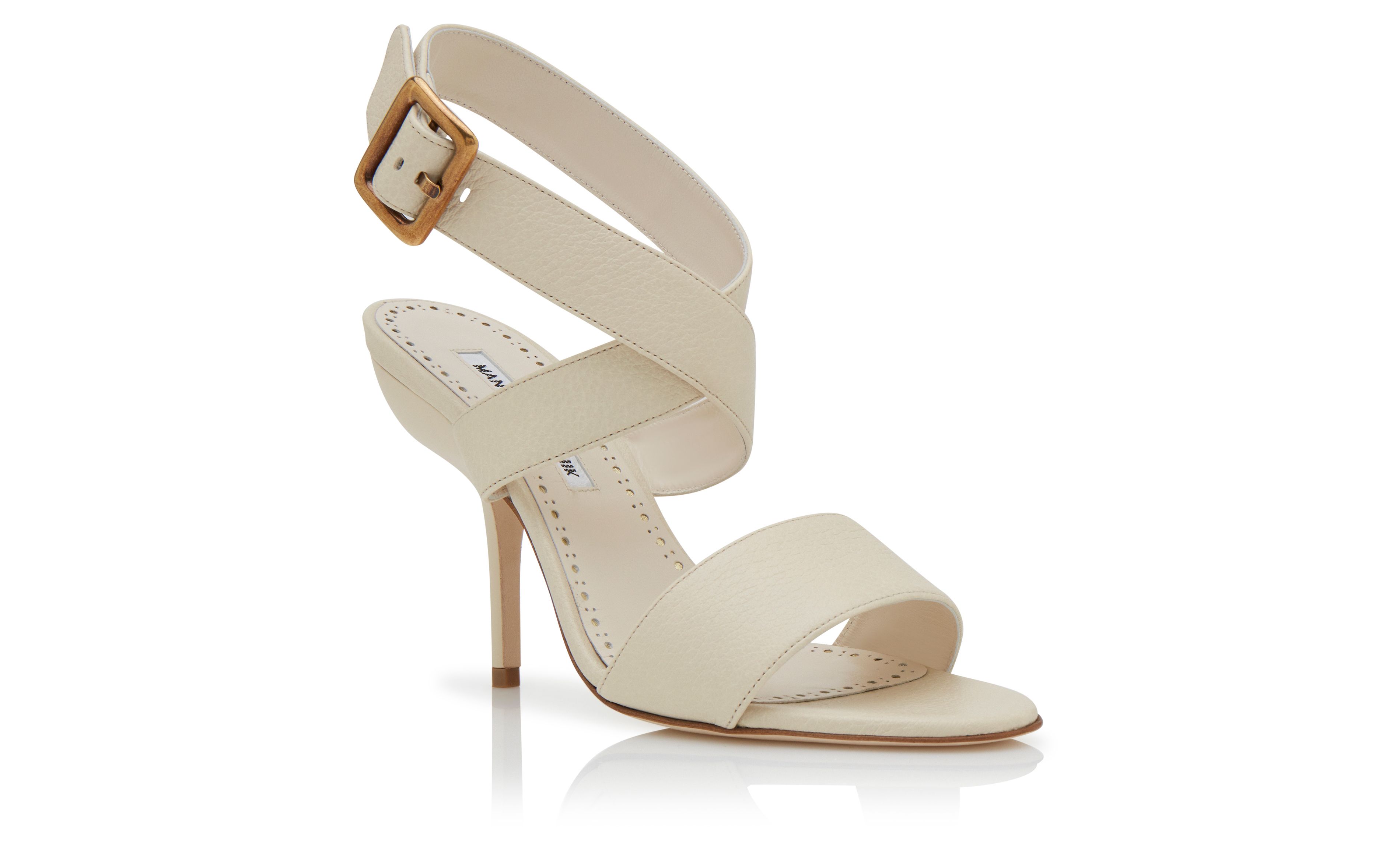 Designer Cream Calf Leather Ankle Strap Sandals - Image Upsell