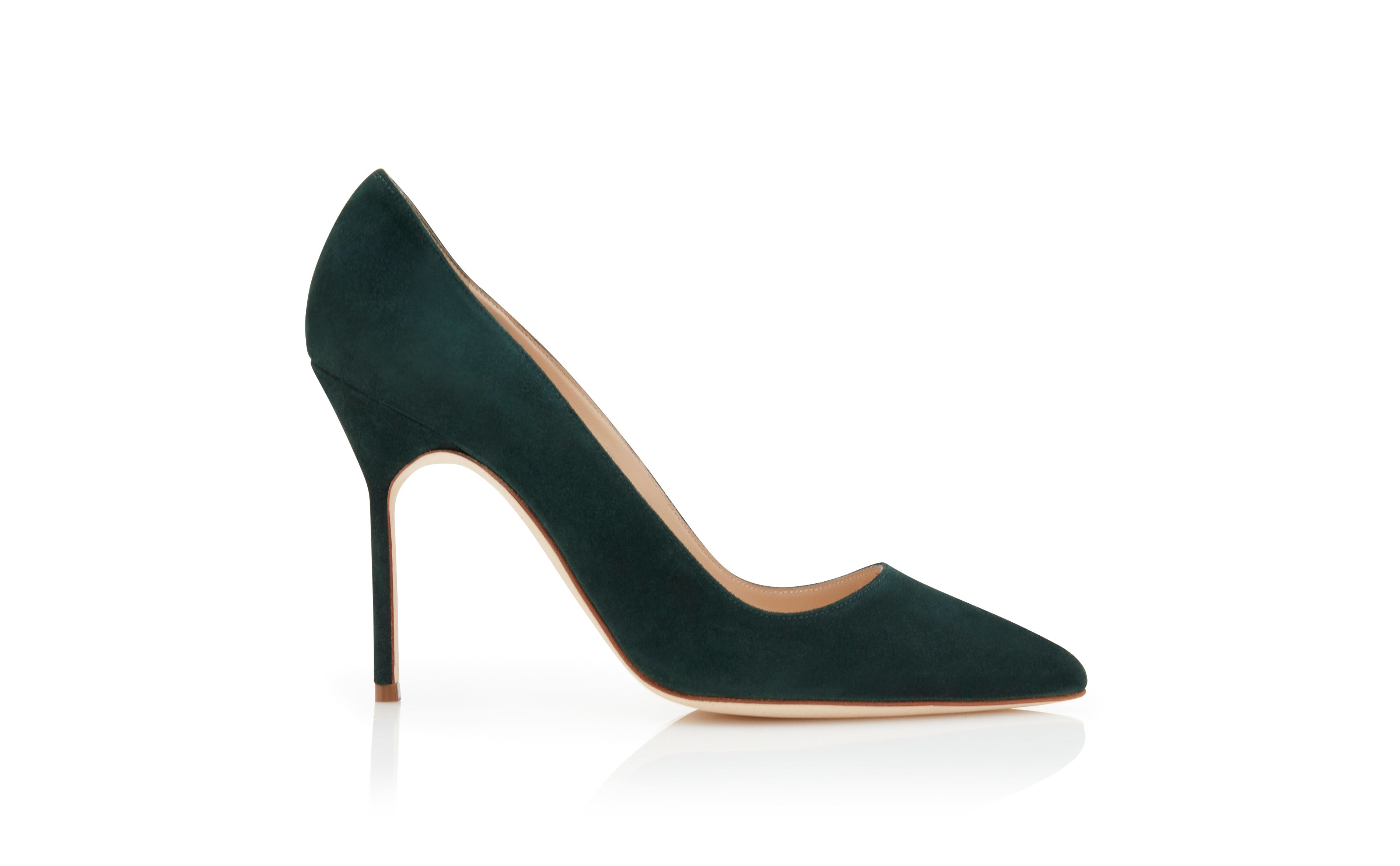 Designer Dark Green Suede Pointed Toe Pumps - Image Side View