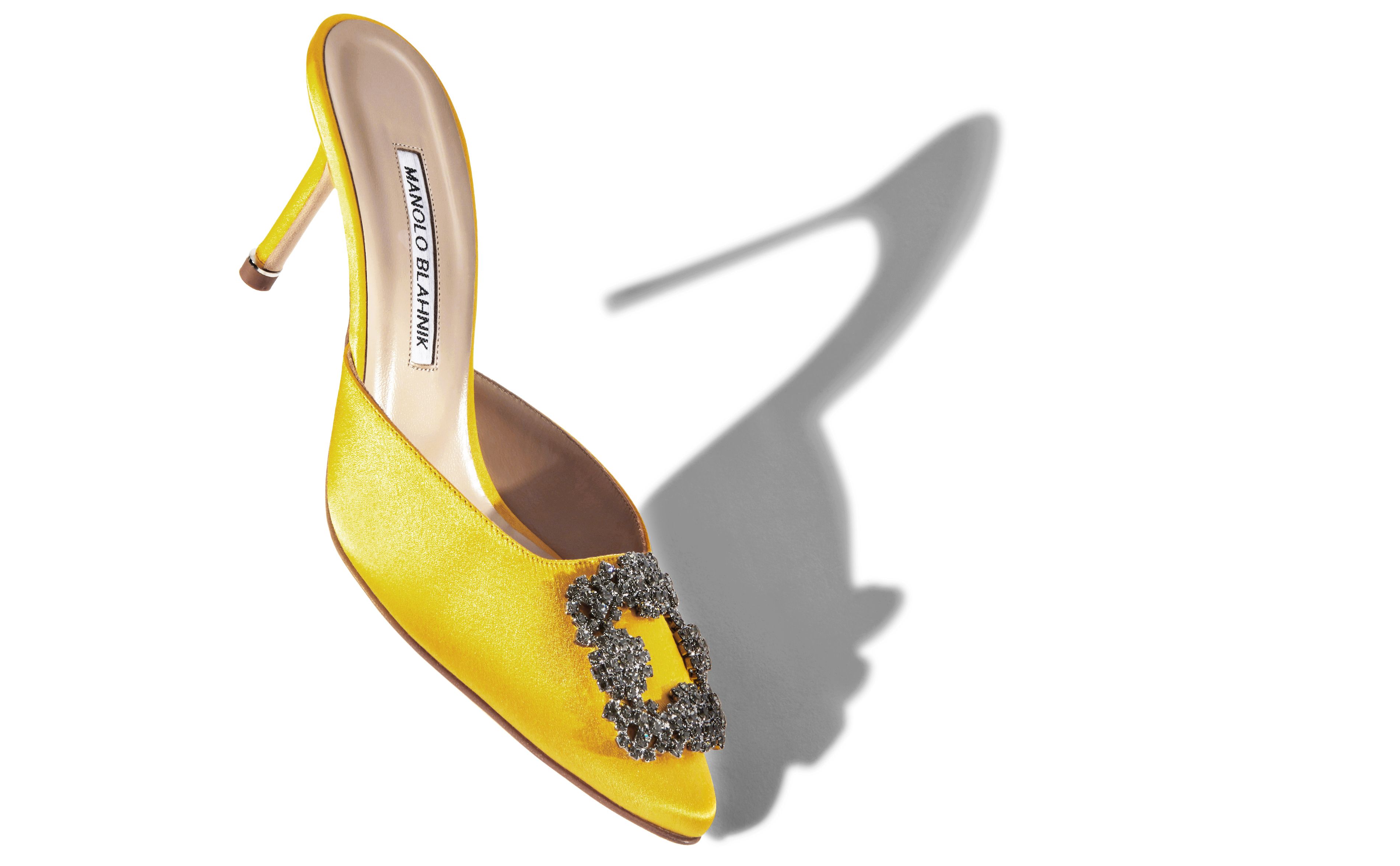 Designer Yellow Satin Jewel Buckle Mules - Image small_image