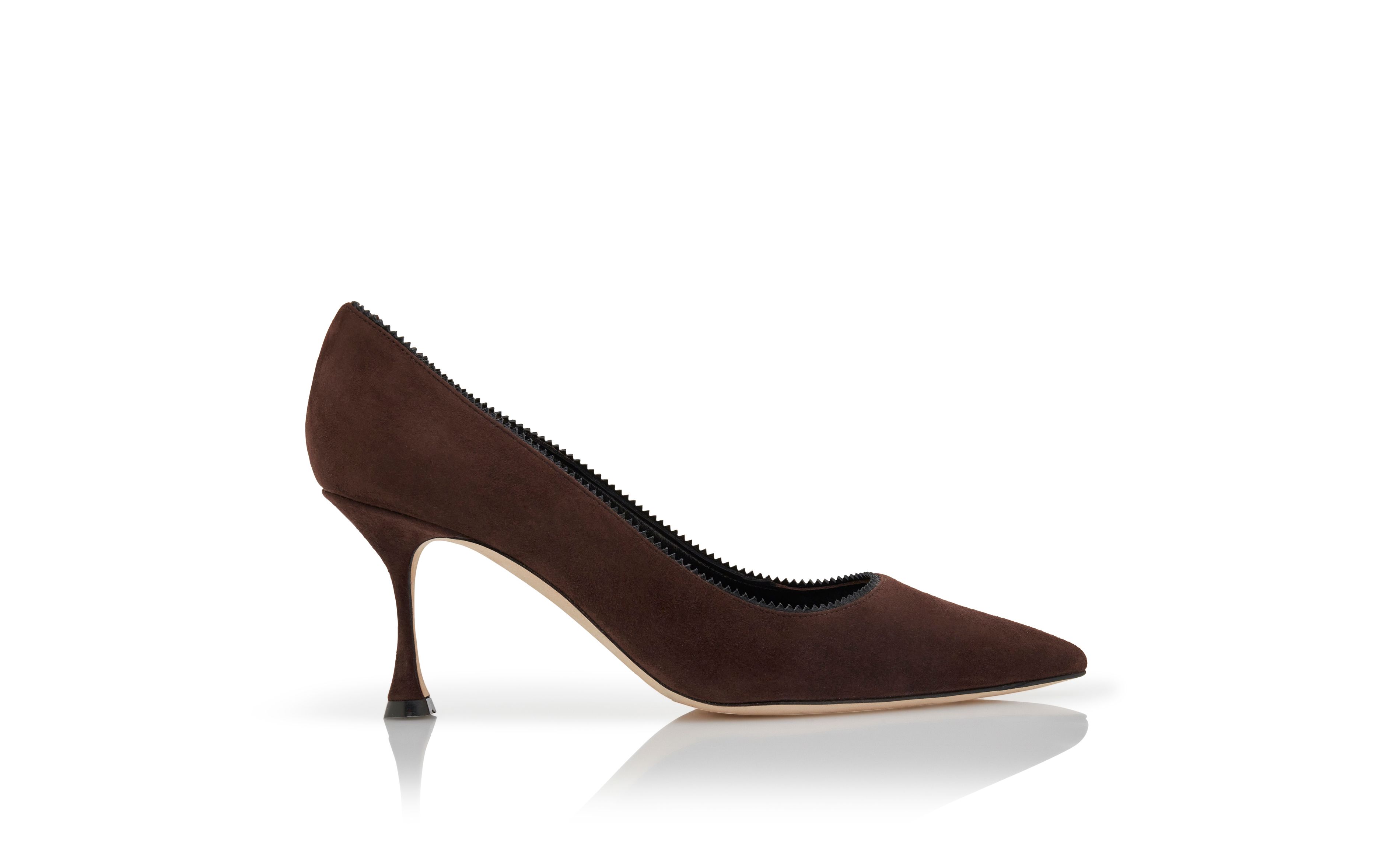 Designer Brown Suede Pinking Detail Pumps - Image Side View