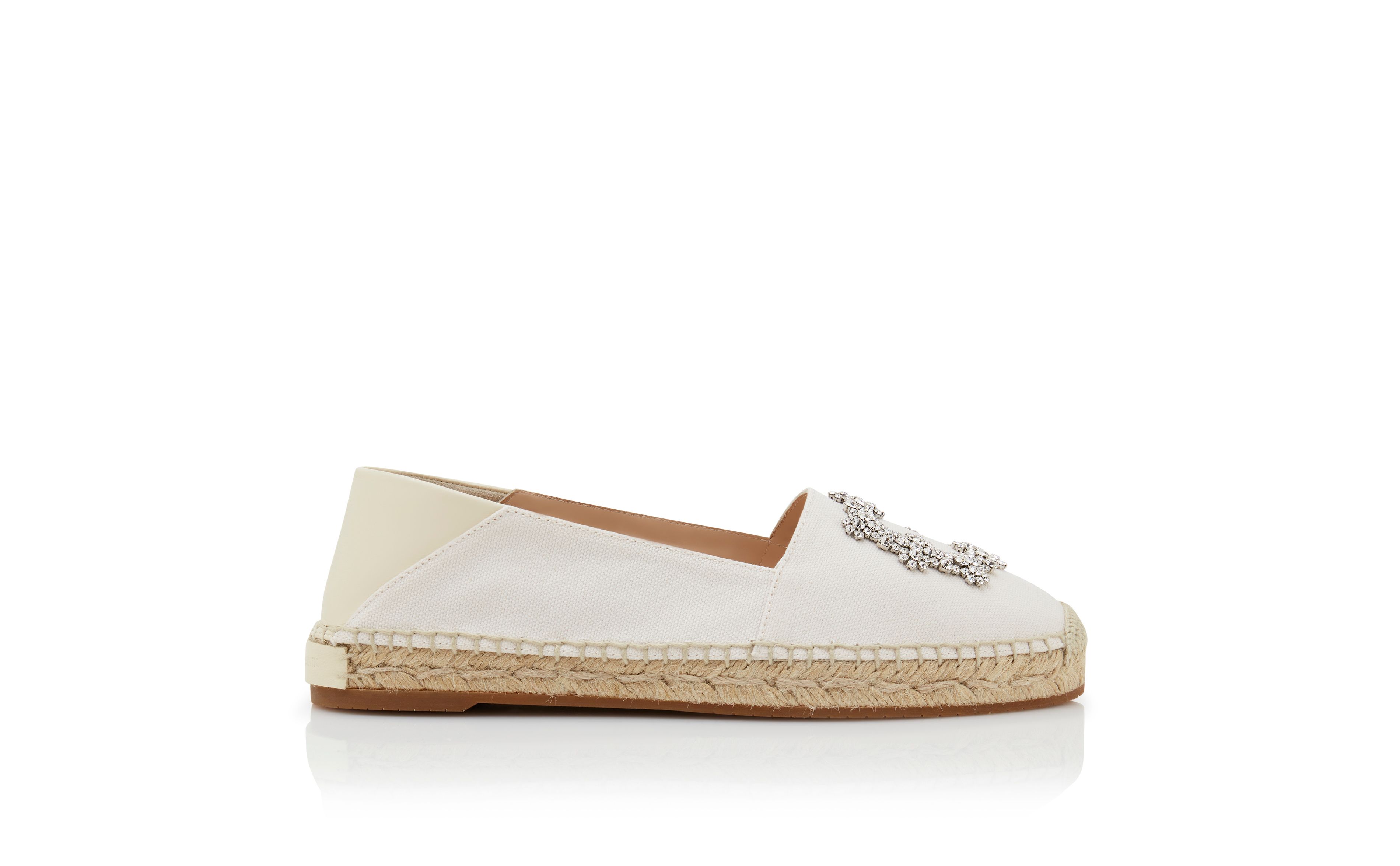 Designer Light Cream Cotton Espadrilles  - Image Side View