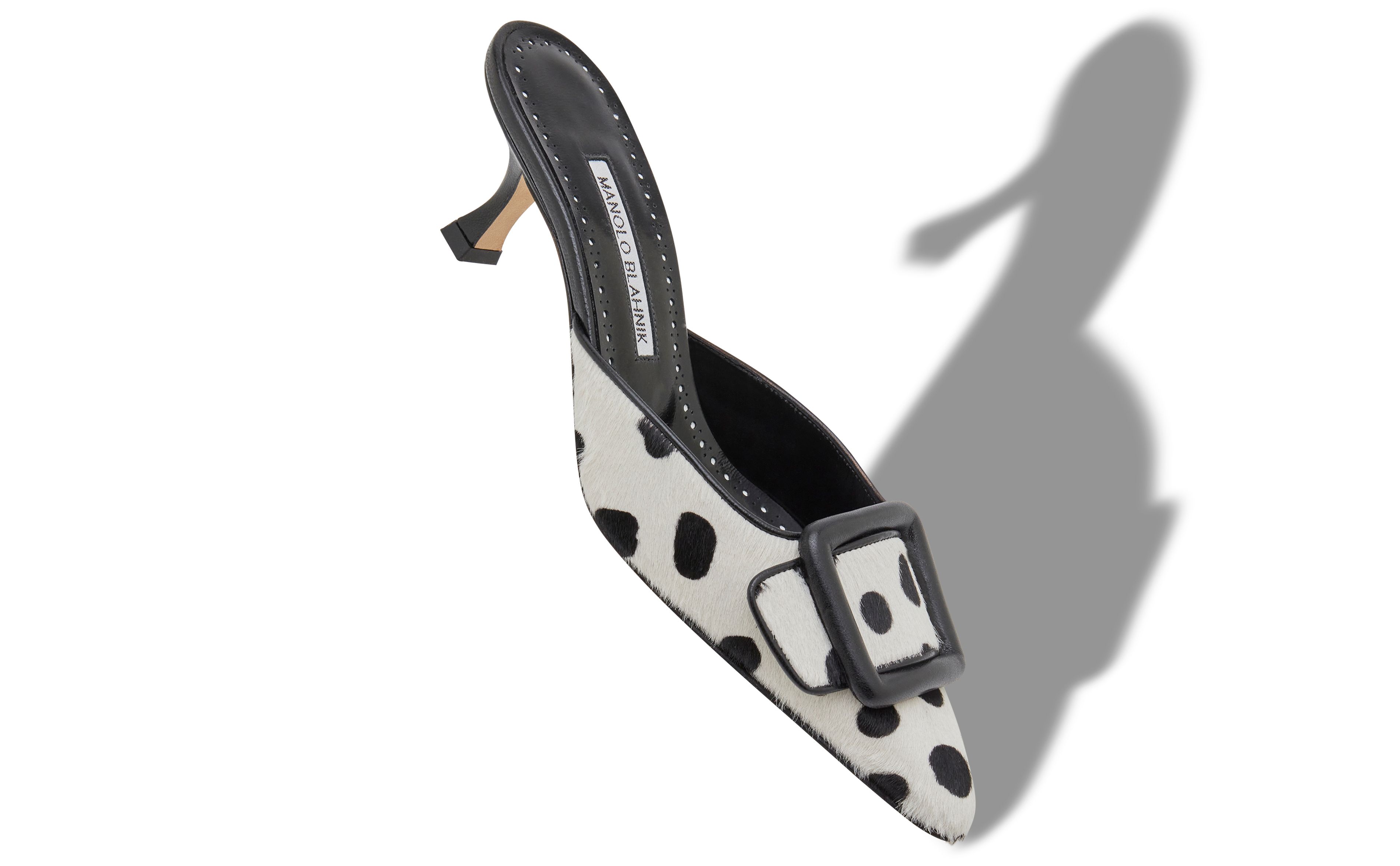 Designer White and Black Calf Hair Buckle Detail Mules - Image small_image