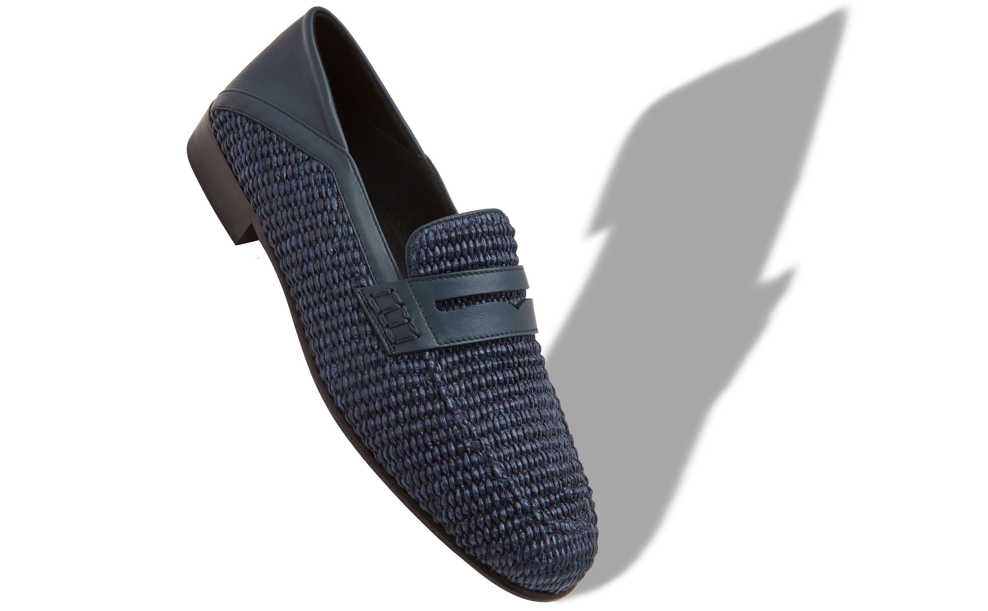 Designer Navy Blue Raffia Penny Loafers - Image small_image