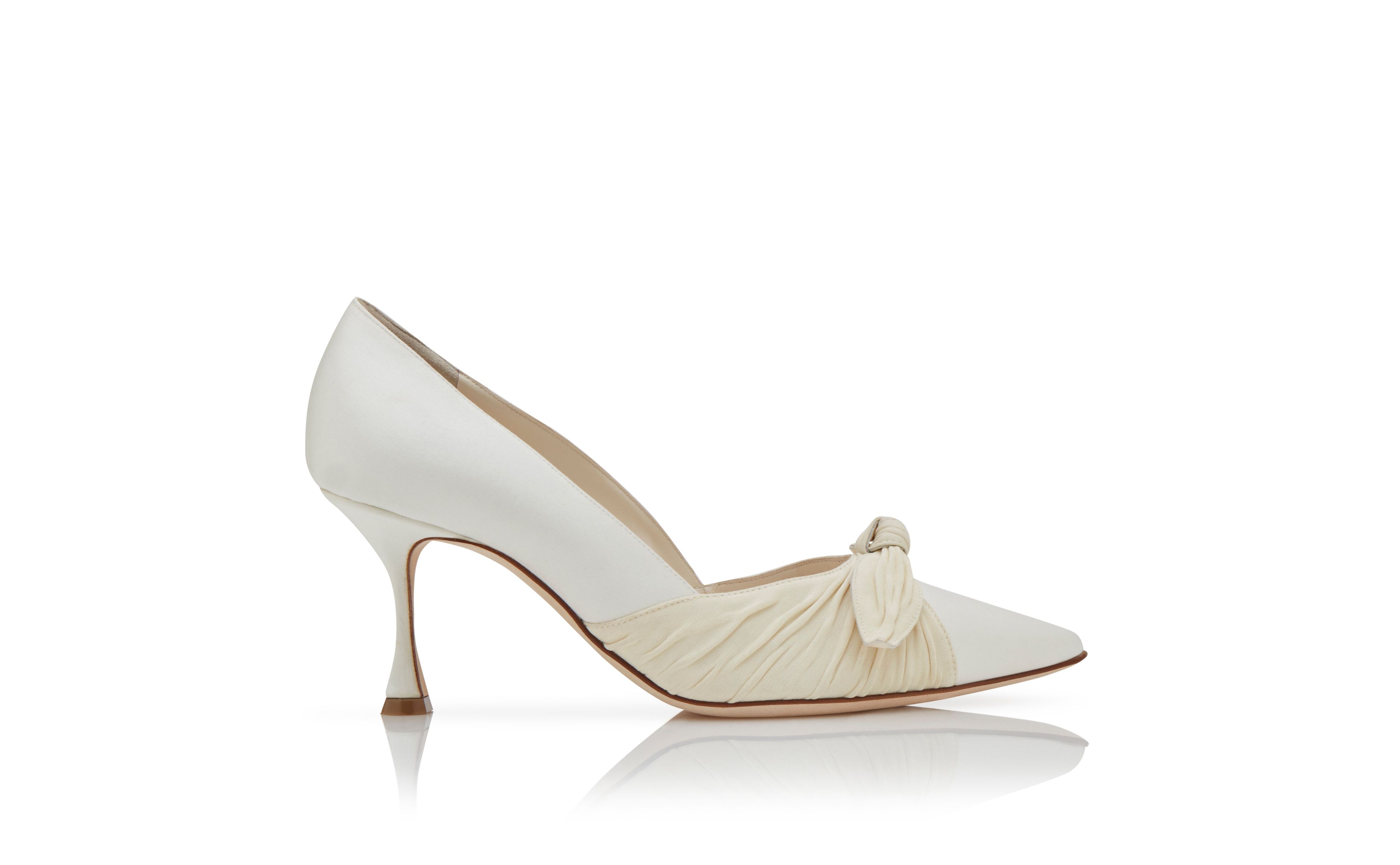 Designer White and Cream Satin Bow Detail Pumps - Image Side View