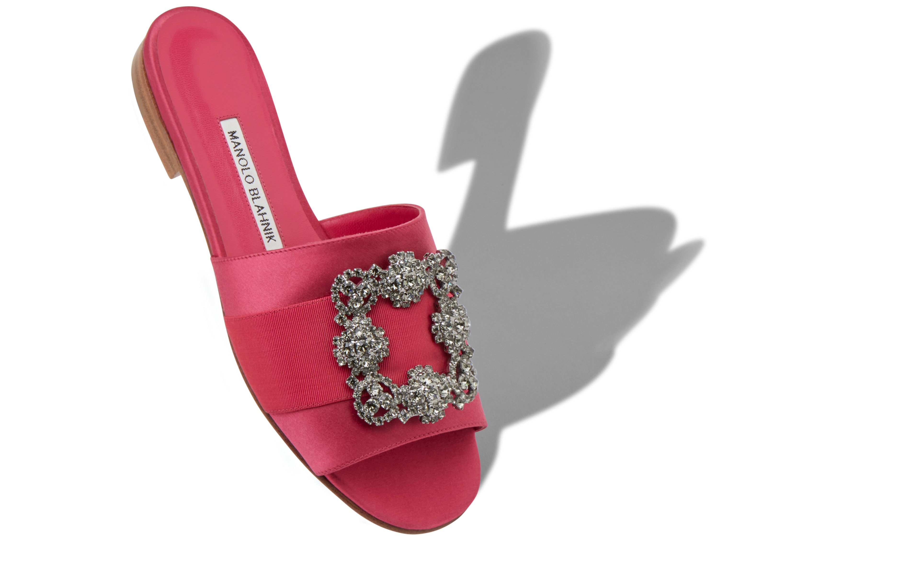 Designer Pink Satin Jewel Buckled Flat Sandals
 - Image small_image