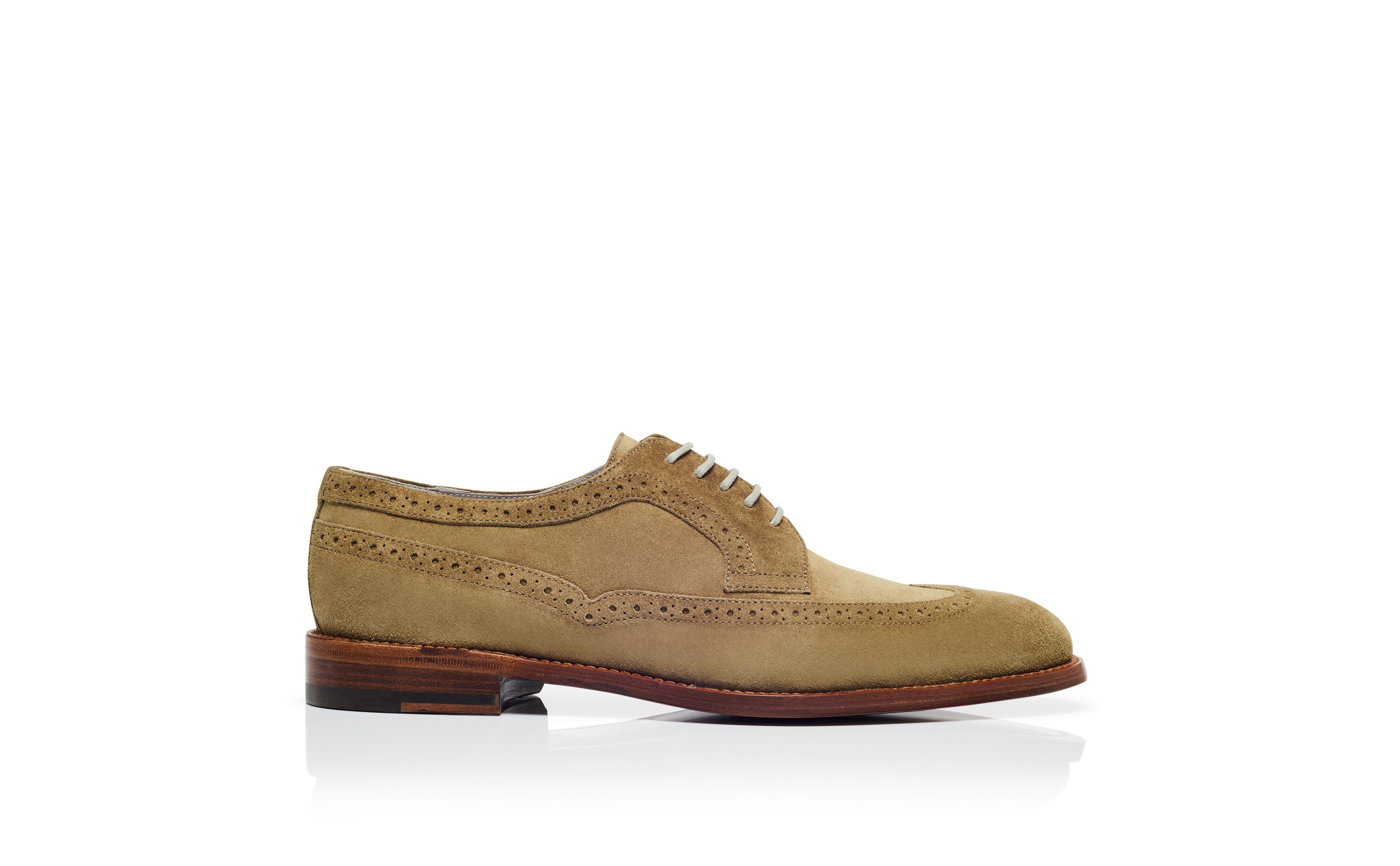 Designer Beige Suede Lace-Up Oxfords - Image Side View