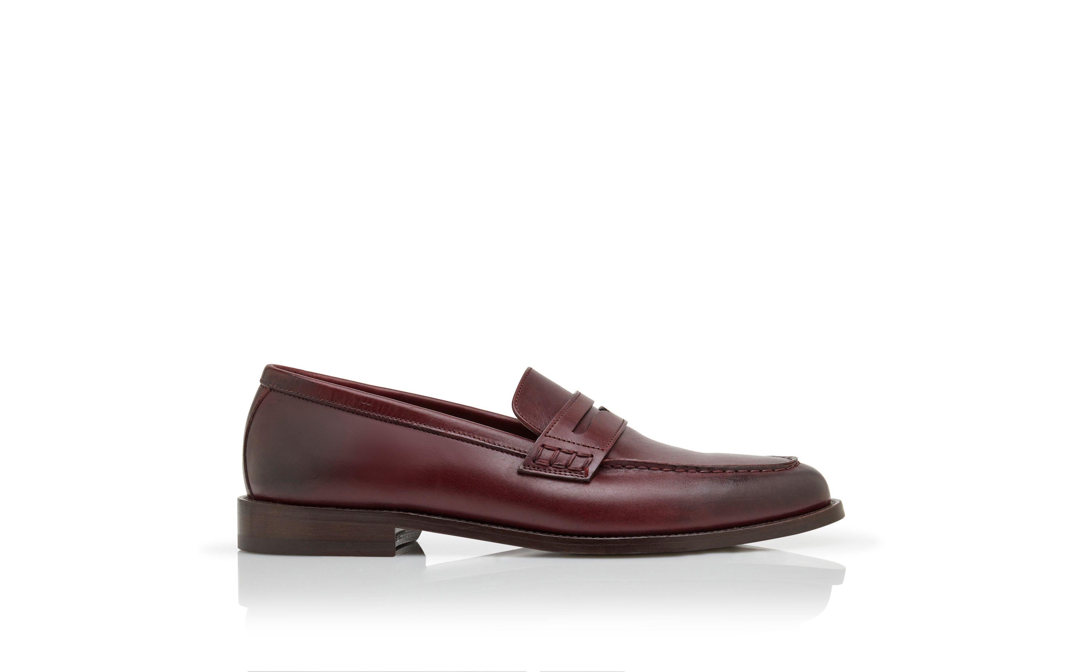 Designer Brown Calf Leather Penny Loafers  - Image Side View