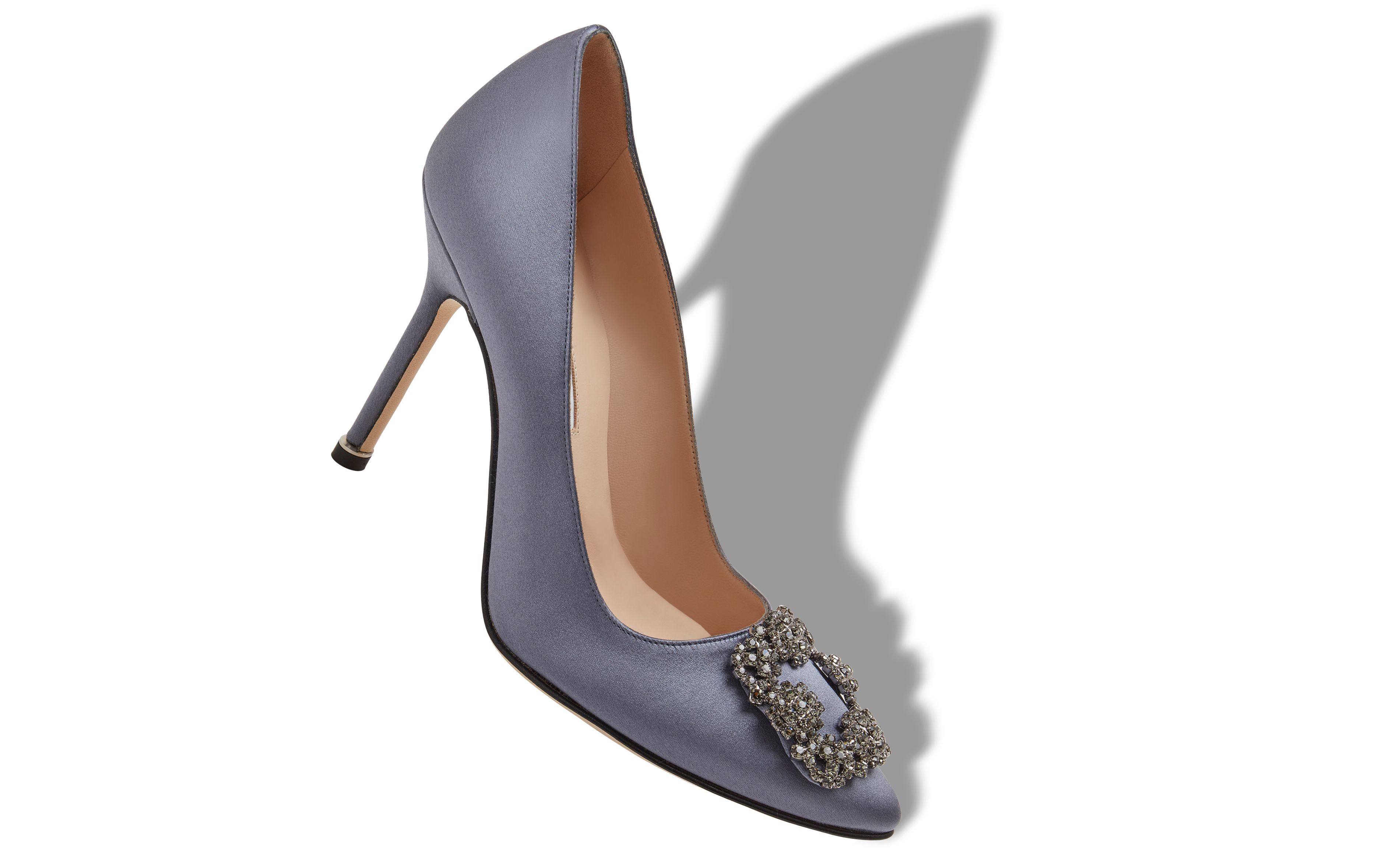 Designer Grey Satin Jewel Buckle Pumps - Image small_image