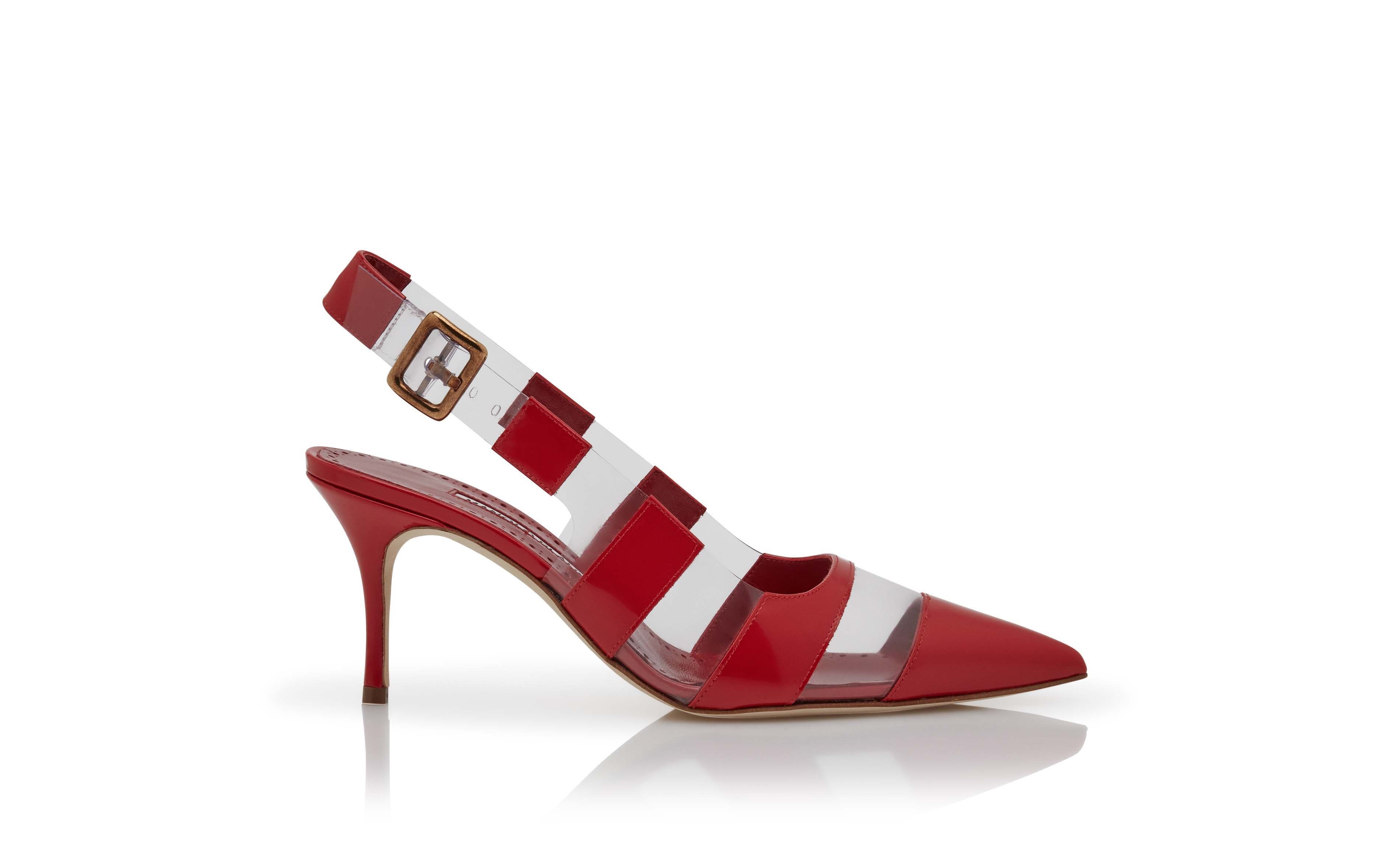 Designer Dark Red Patent Leather Slingback Pumps
 - Image Side View