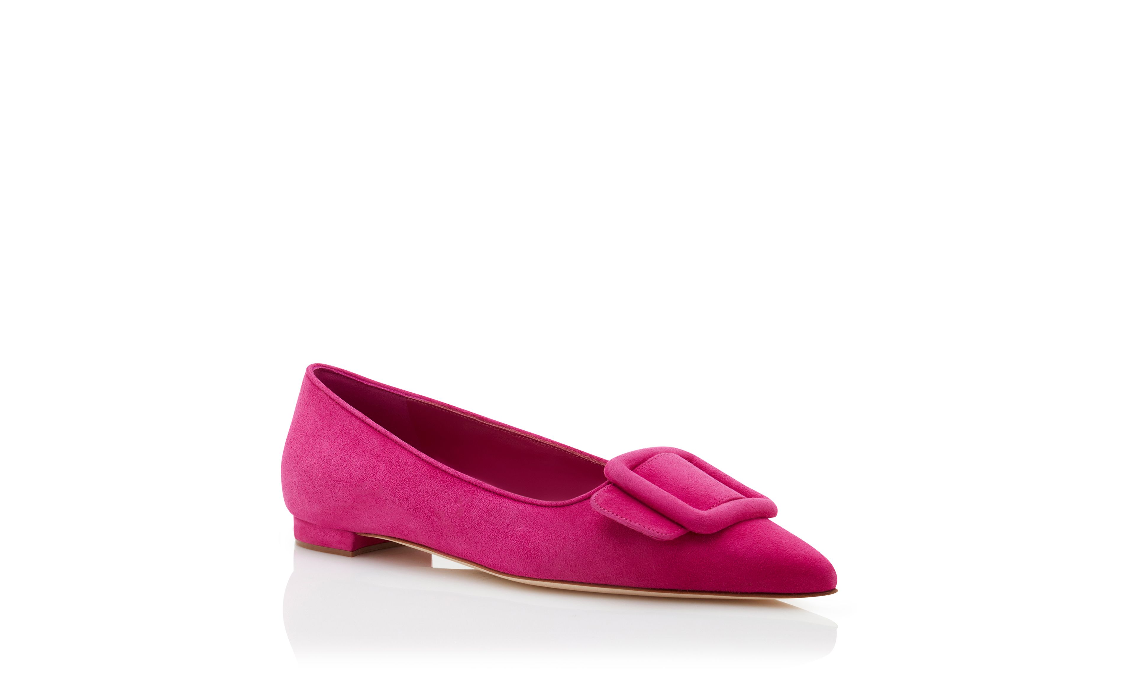 Designer Dark Pink Suede Buckle Detail Flat Pumps - Image Upsell