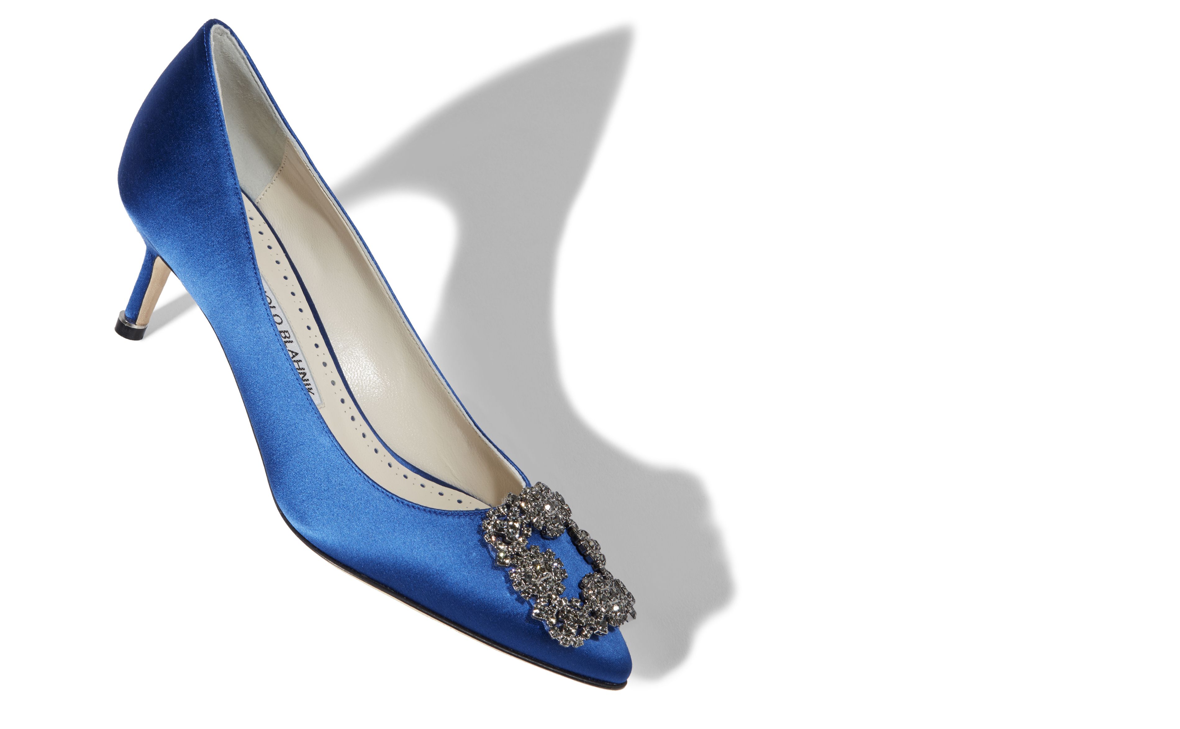 Hangisi Bride 50 Blue Satin Jewel Buckle Pumps Manolo Blahnik