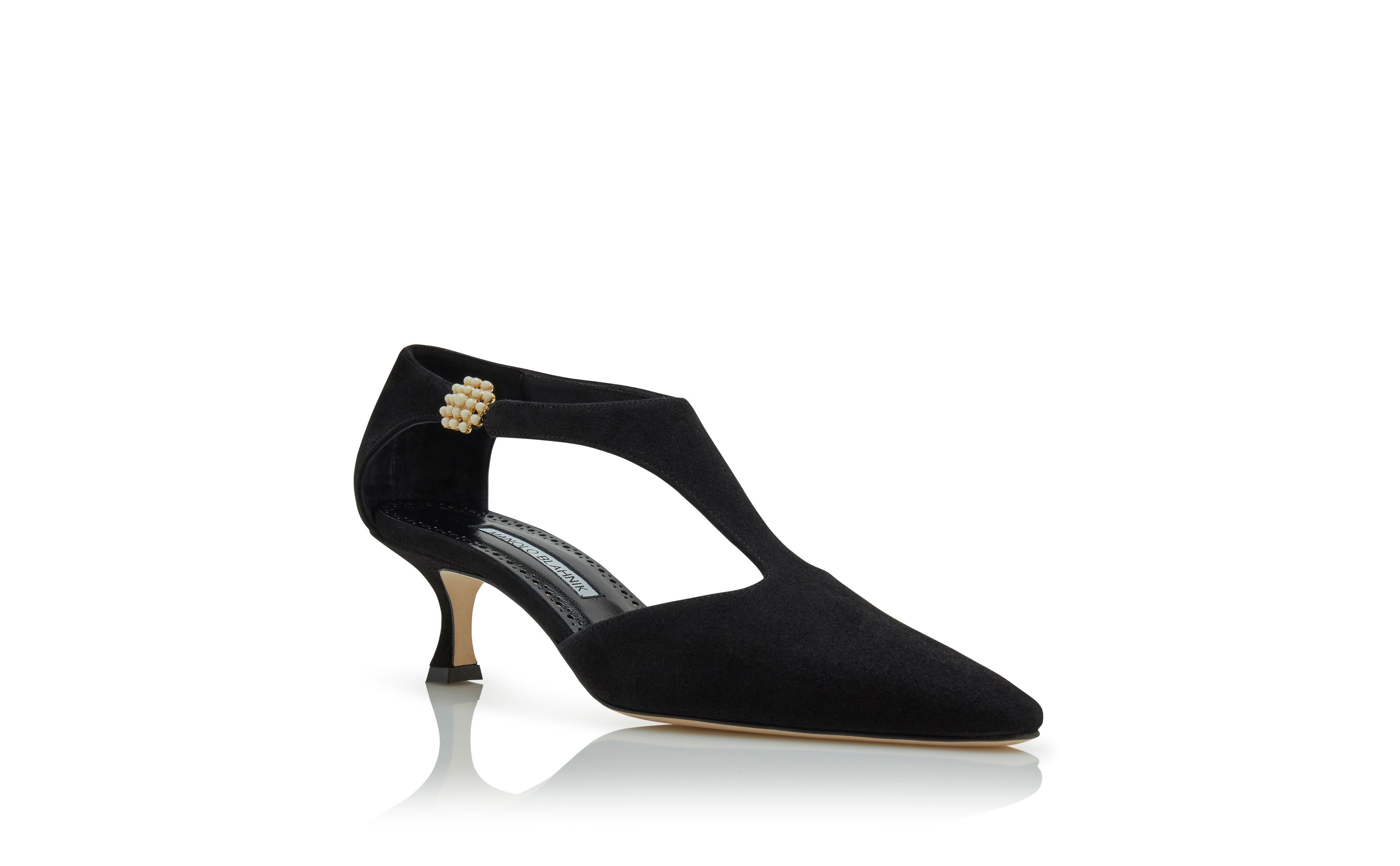 Designer Black Suede Pearl Detail Pumps - Image Upsell